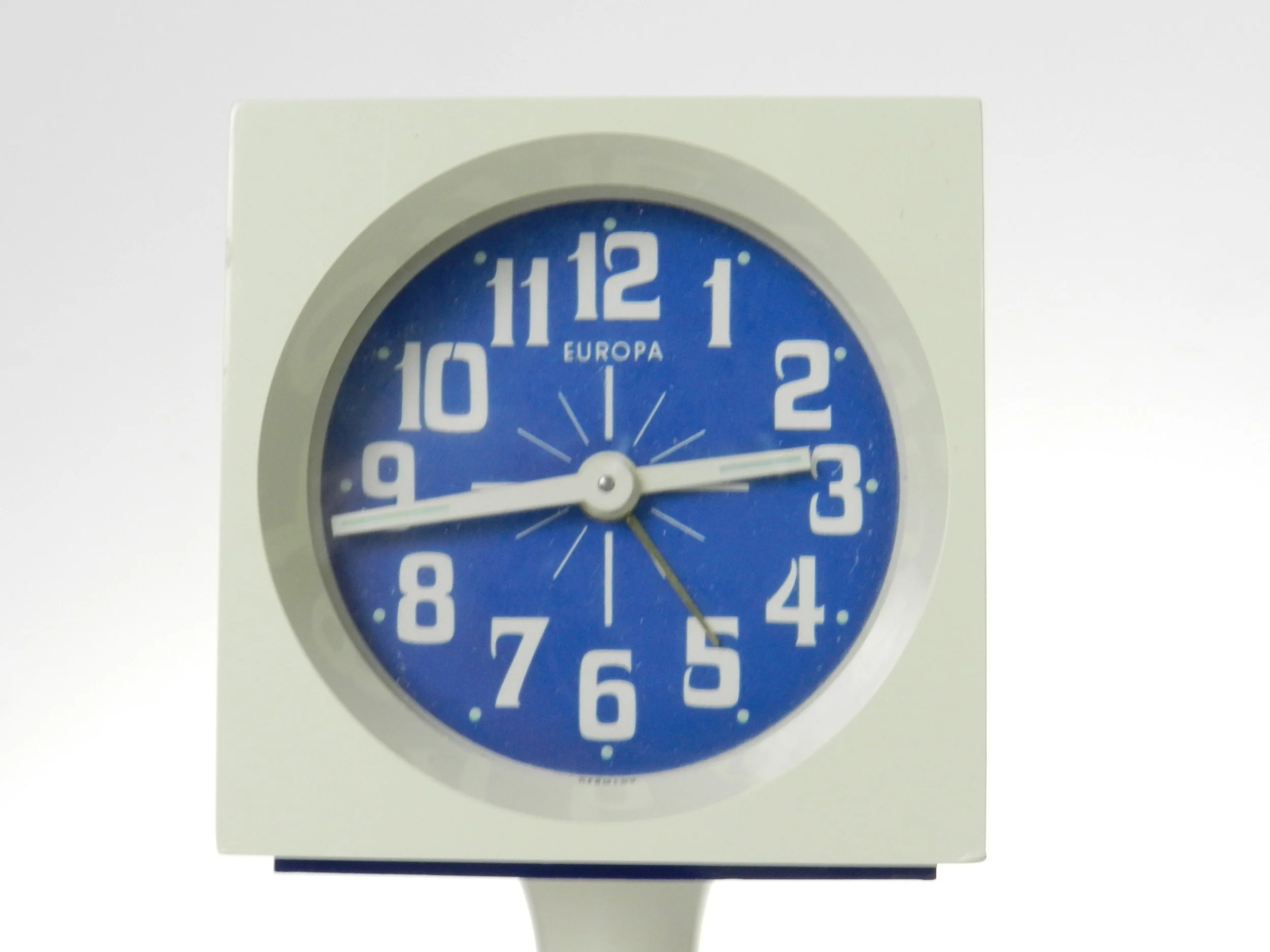 Space age plastic pedestal clock with alarm by Europa.  Germany, 1970s.