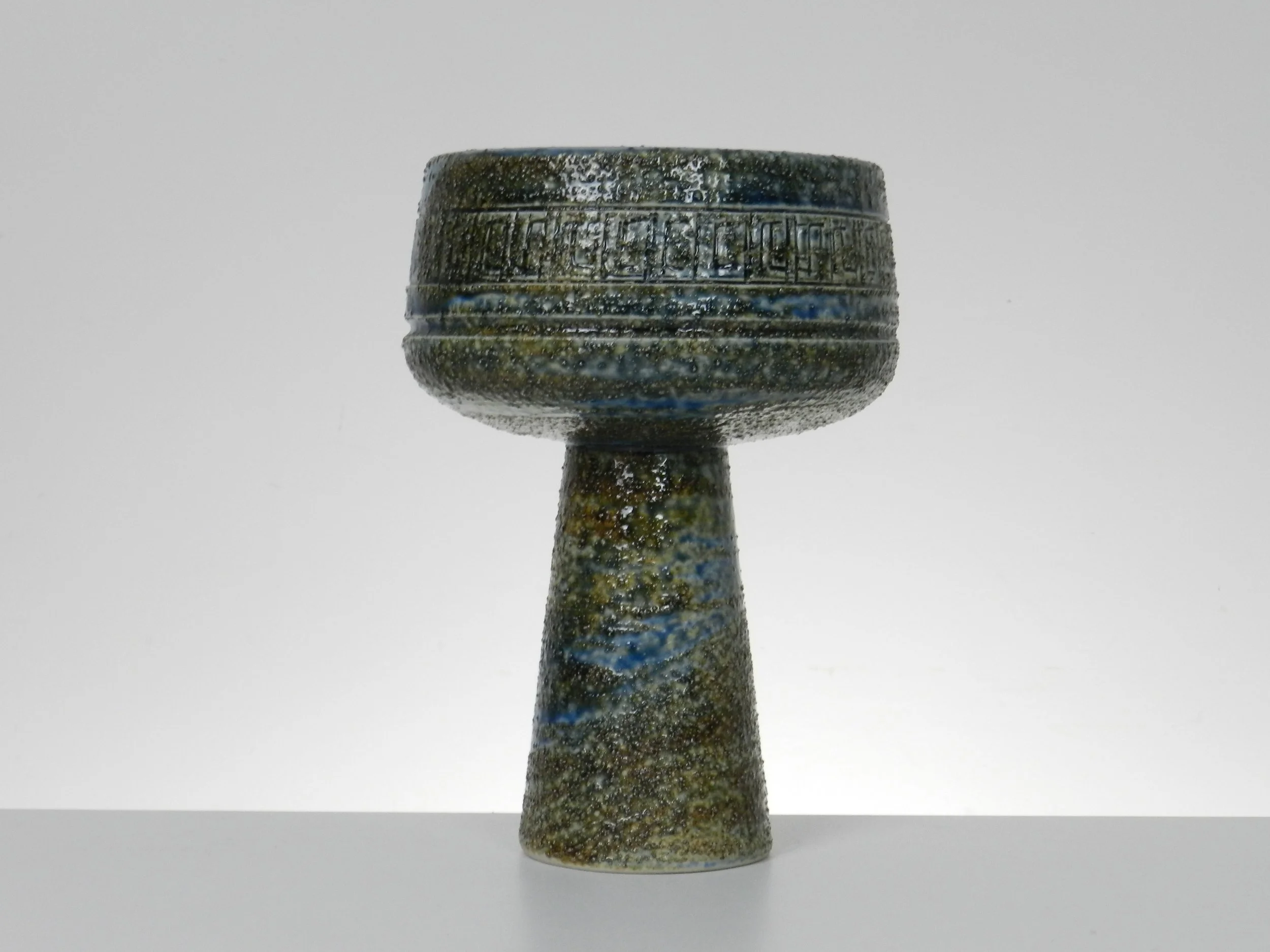 Brutalist ceramic pedestal bowl by Ikebana.  Japan, 1960s.