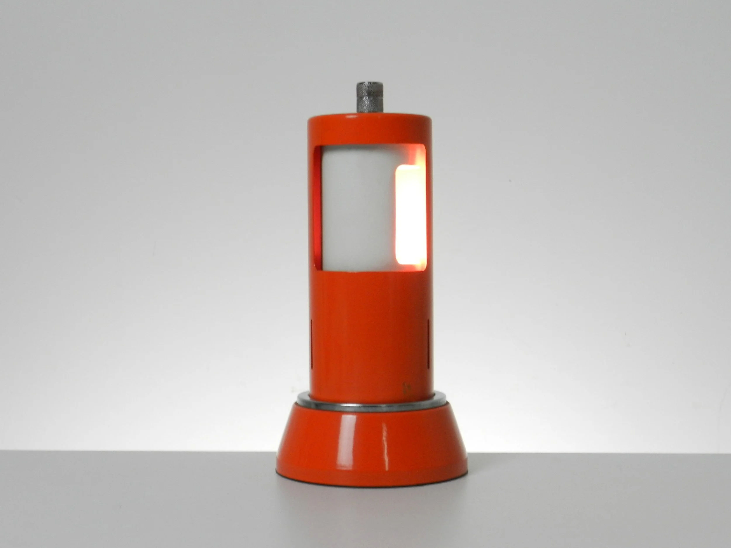 Space age eclipse lamp in enemeled metal and chrome.  Italy, 1970s.