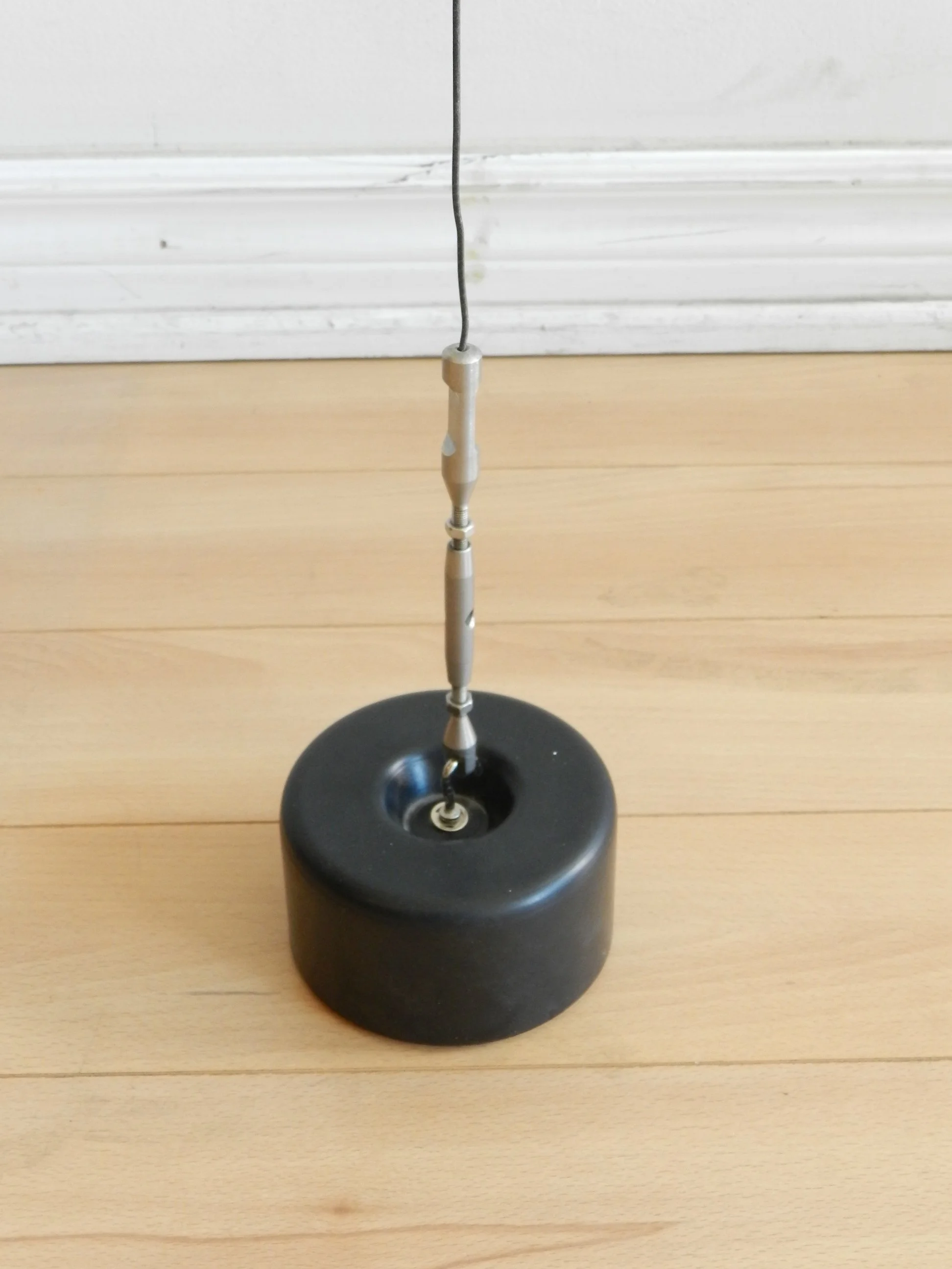 Modernist “Parentesi” floor to celing lamp designed by Achille Castiglioni and Pio Manzu for Flos.  Italy, 1970s.