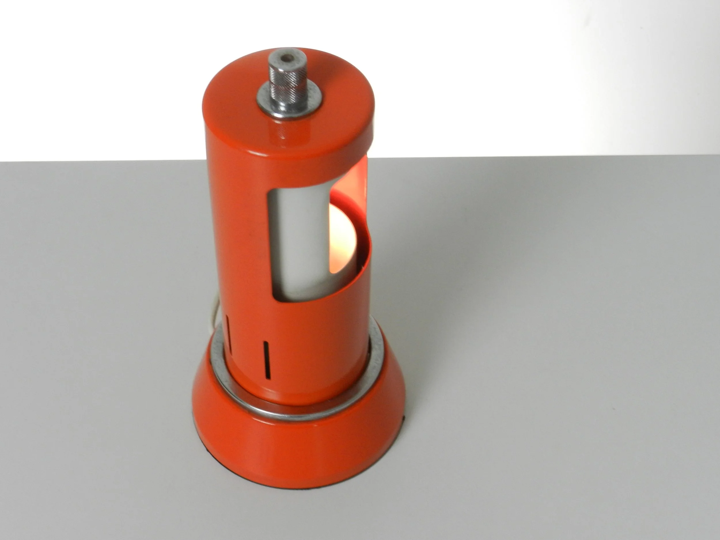 Space age eclipse lamp in enemeled metal and chrome.  Italy, 1970s.