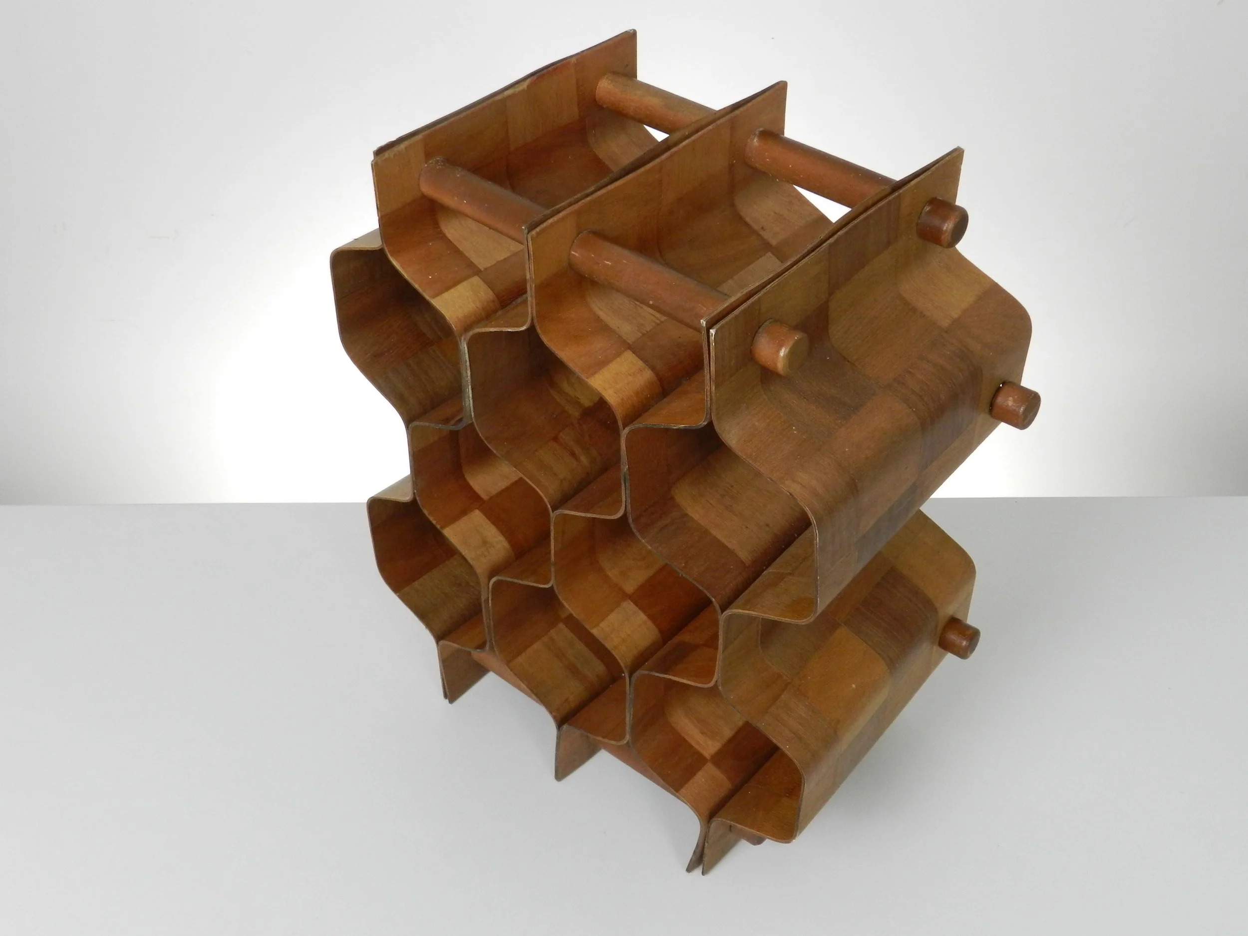 Bent wood wine rack designed by Torsten Johansson for Ab Formtra.  Sweden, 1960s.