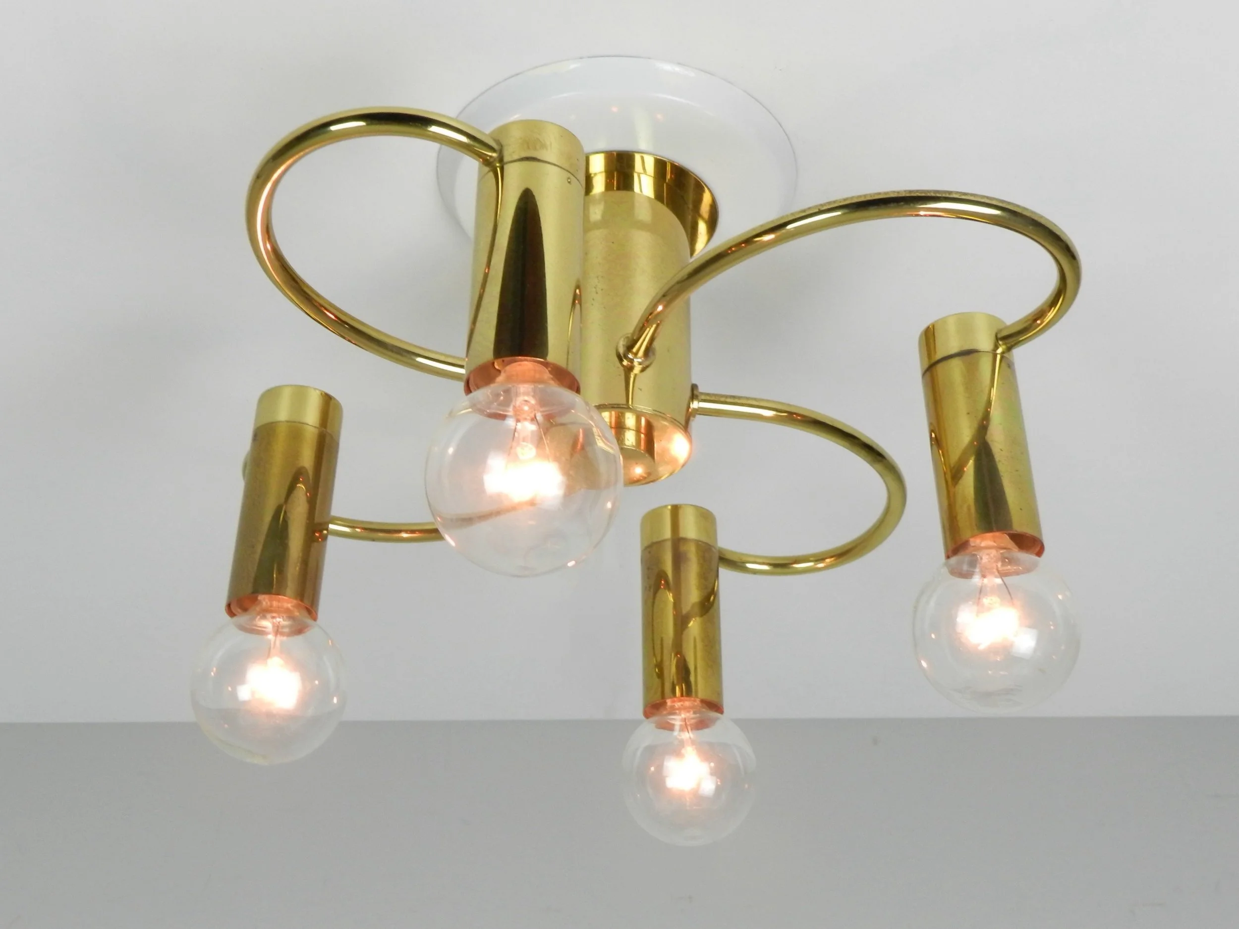 Mid century flush mount brass light fixture by Cosack Leuchten.  Germany, 1960s.