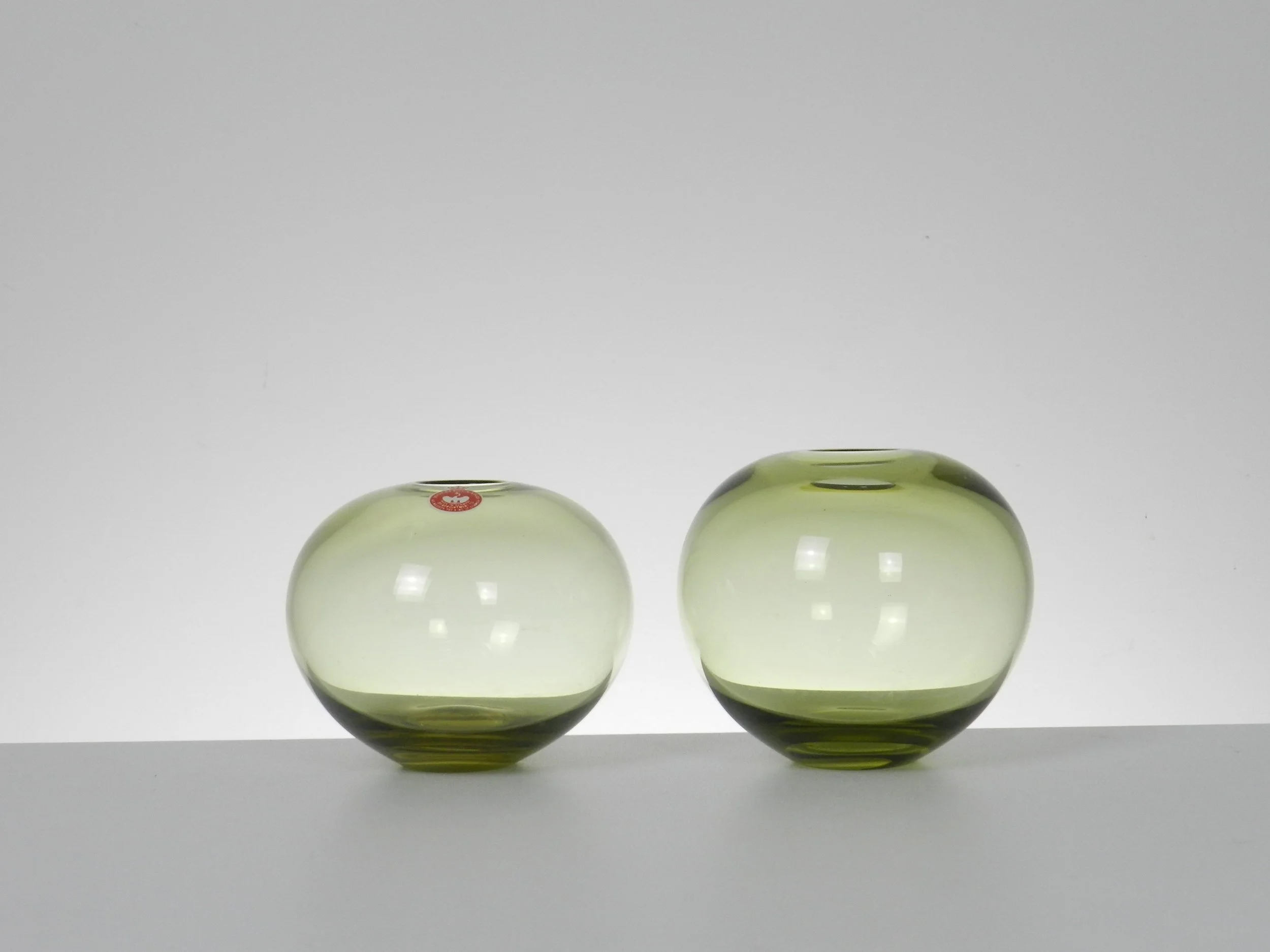 Pair of glass vases designed by Per Lutken for Holmegaard. Signed and dated 1959.  Denmark, 1950.