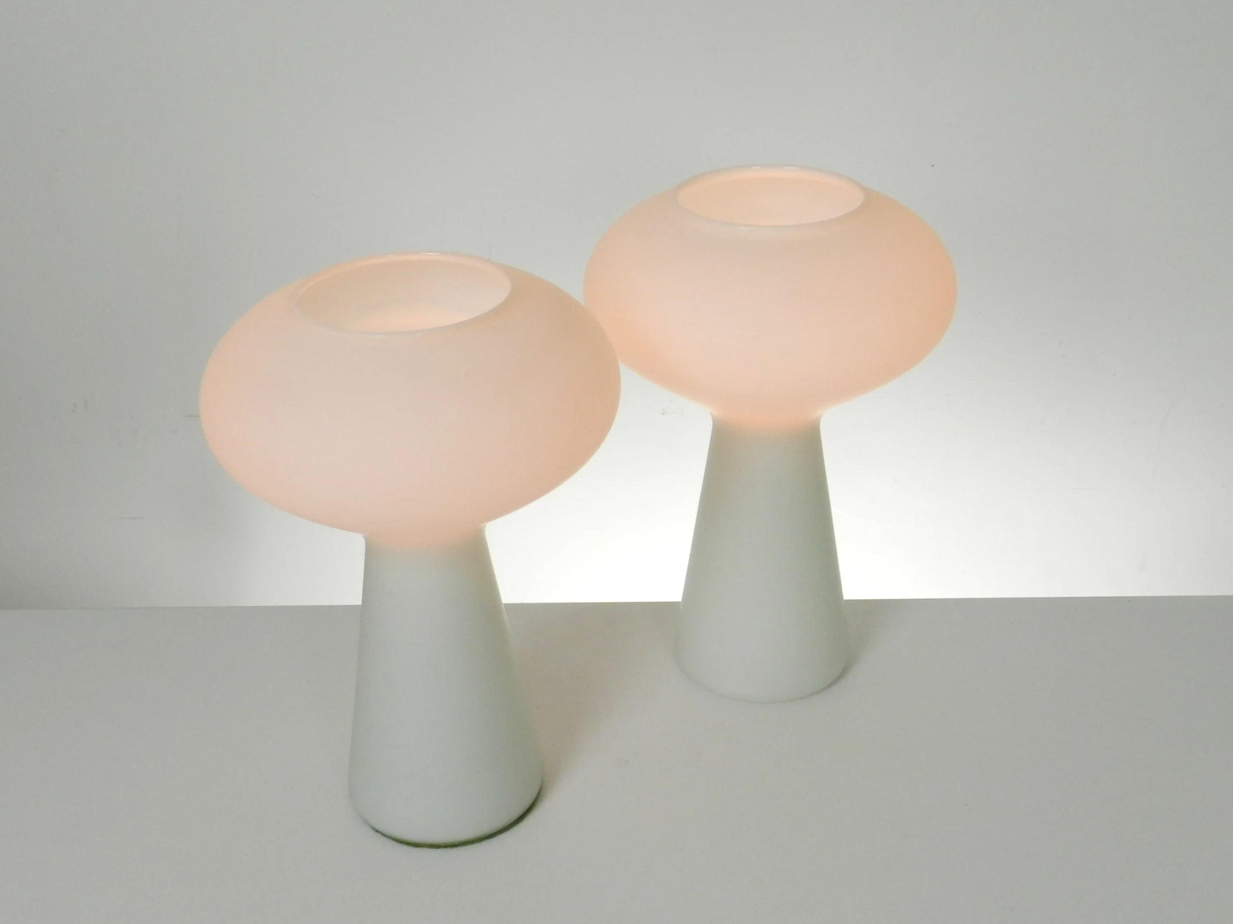 Pair of opaline glass lamps designed by Lisa Johansen-Pape.   Finland, 1960s.