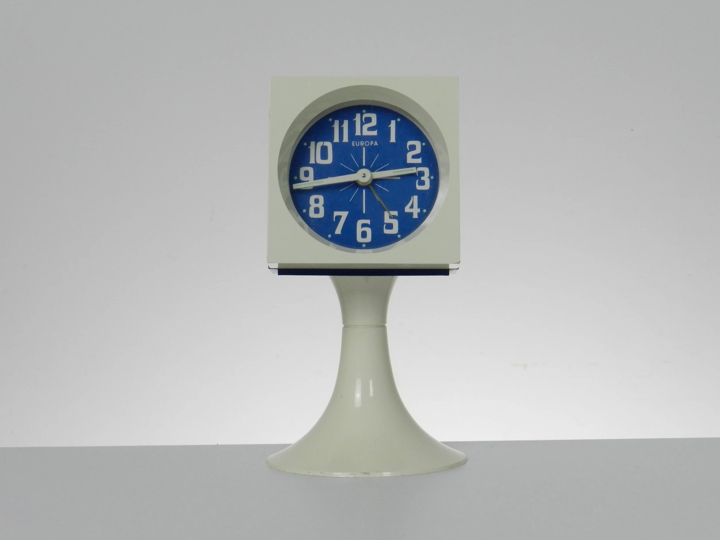 Space age plastic pedestal clock with alarm by Europa.  Germany, 1970s.