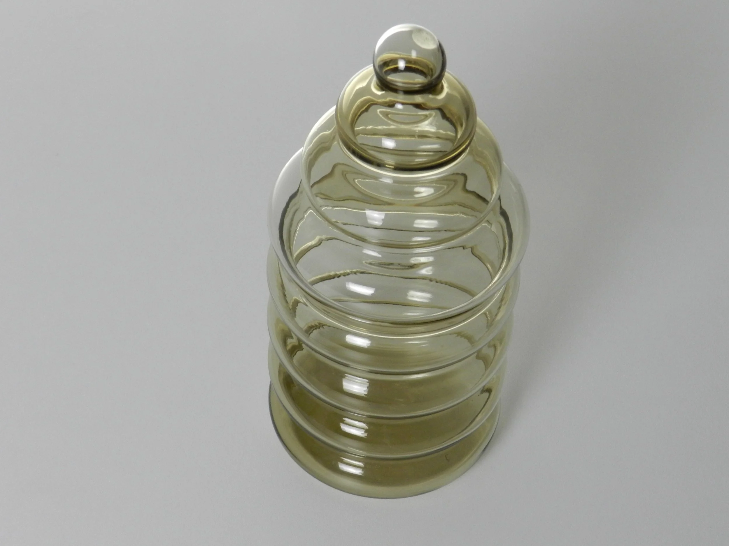 Vintage “Primula” glass canister designed by Jacob Bang for Holmegaard.  Denmark, 1960s.