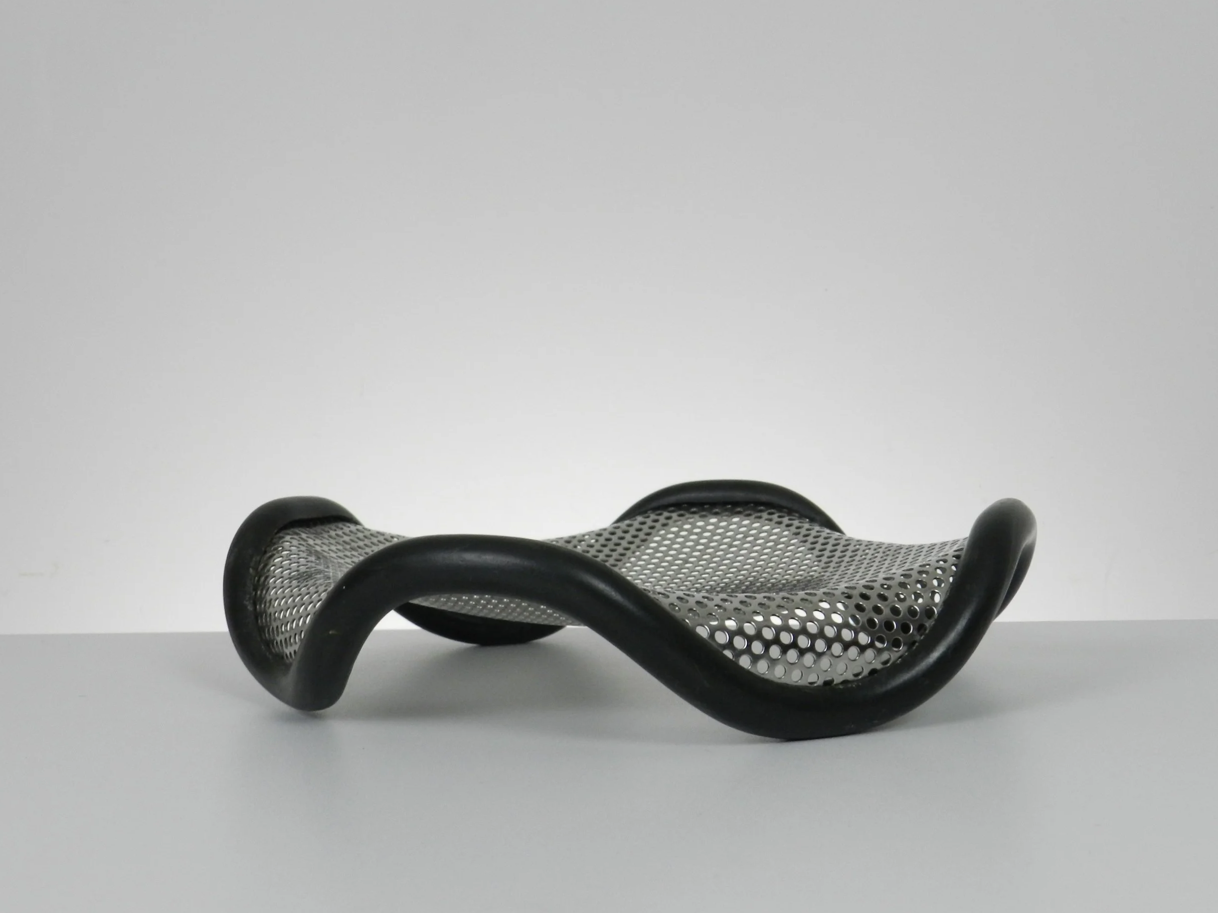 Post modern “Square” stainless steel and rubber bowl designed by Silvio Coppola for Alessi.  Italy, 1970s