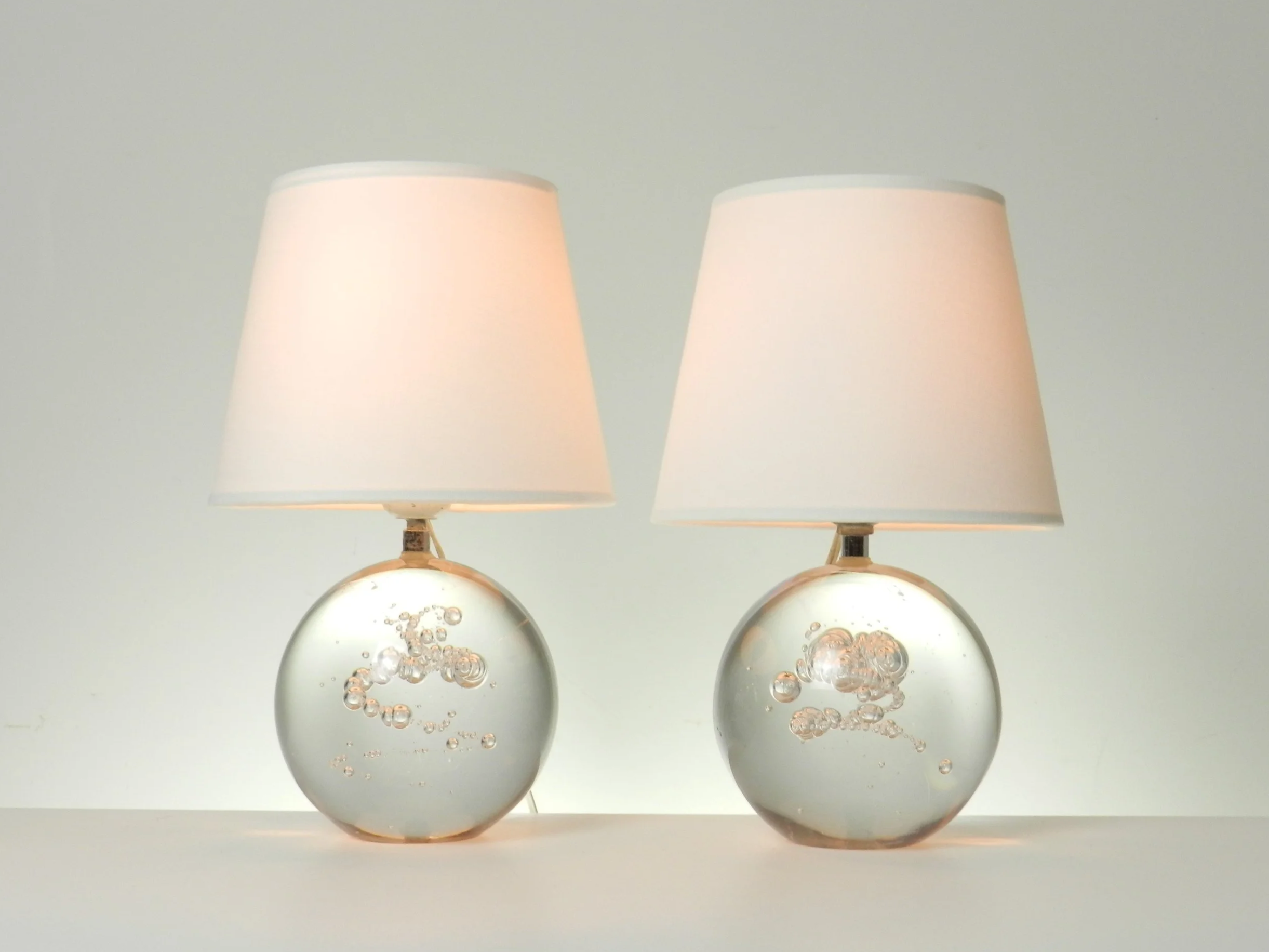Pair of mid century crystal glass lamps by Charles Schneider.  France, 1960s.