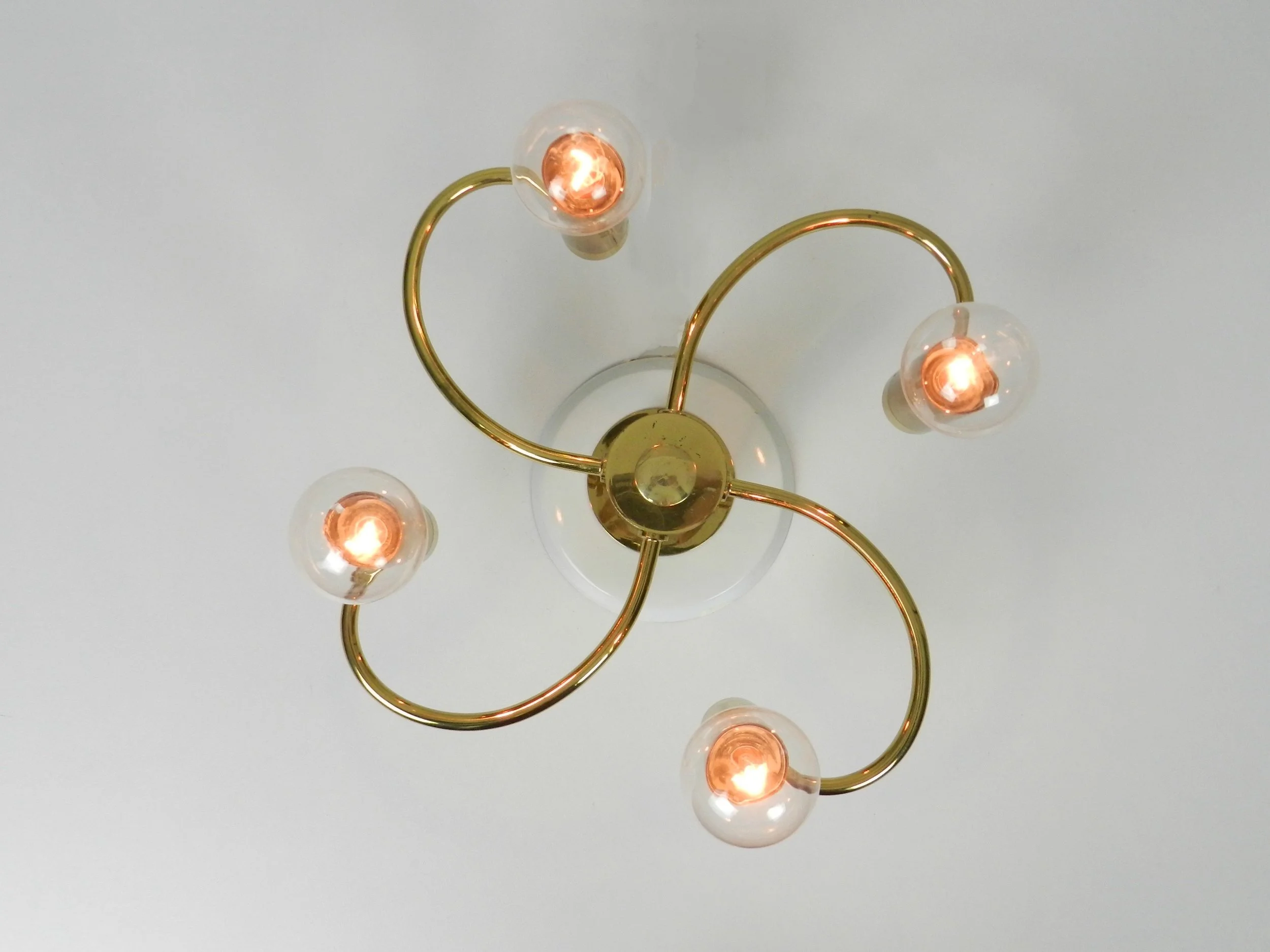 Mid century flush mount brass light fixture by Cosack Leuchten.  Germany, 1960s.