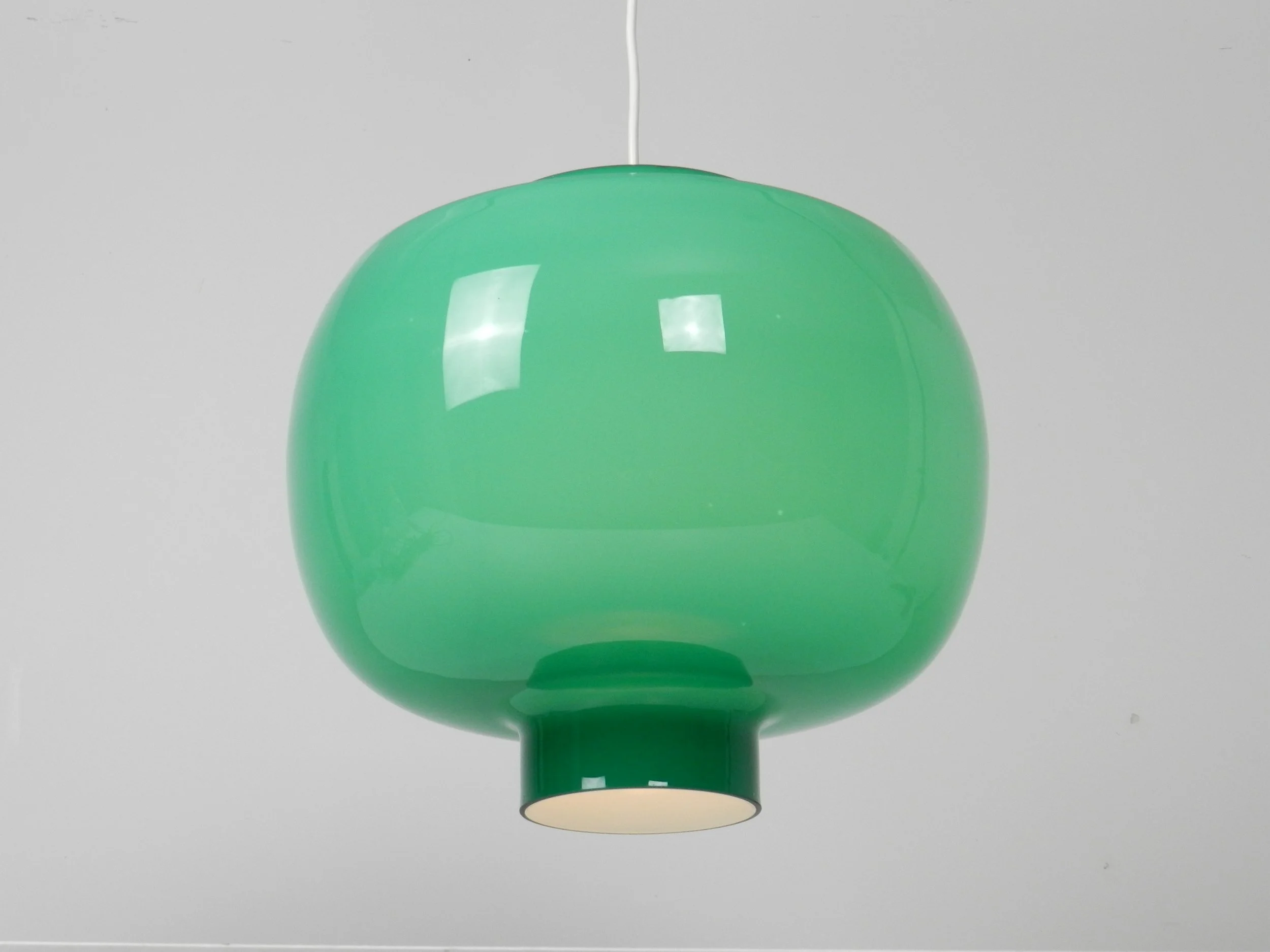 Large Murano green cased glass pendant lamp by Vistosi.  Italy, 1960s.