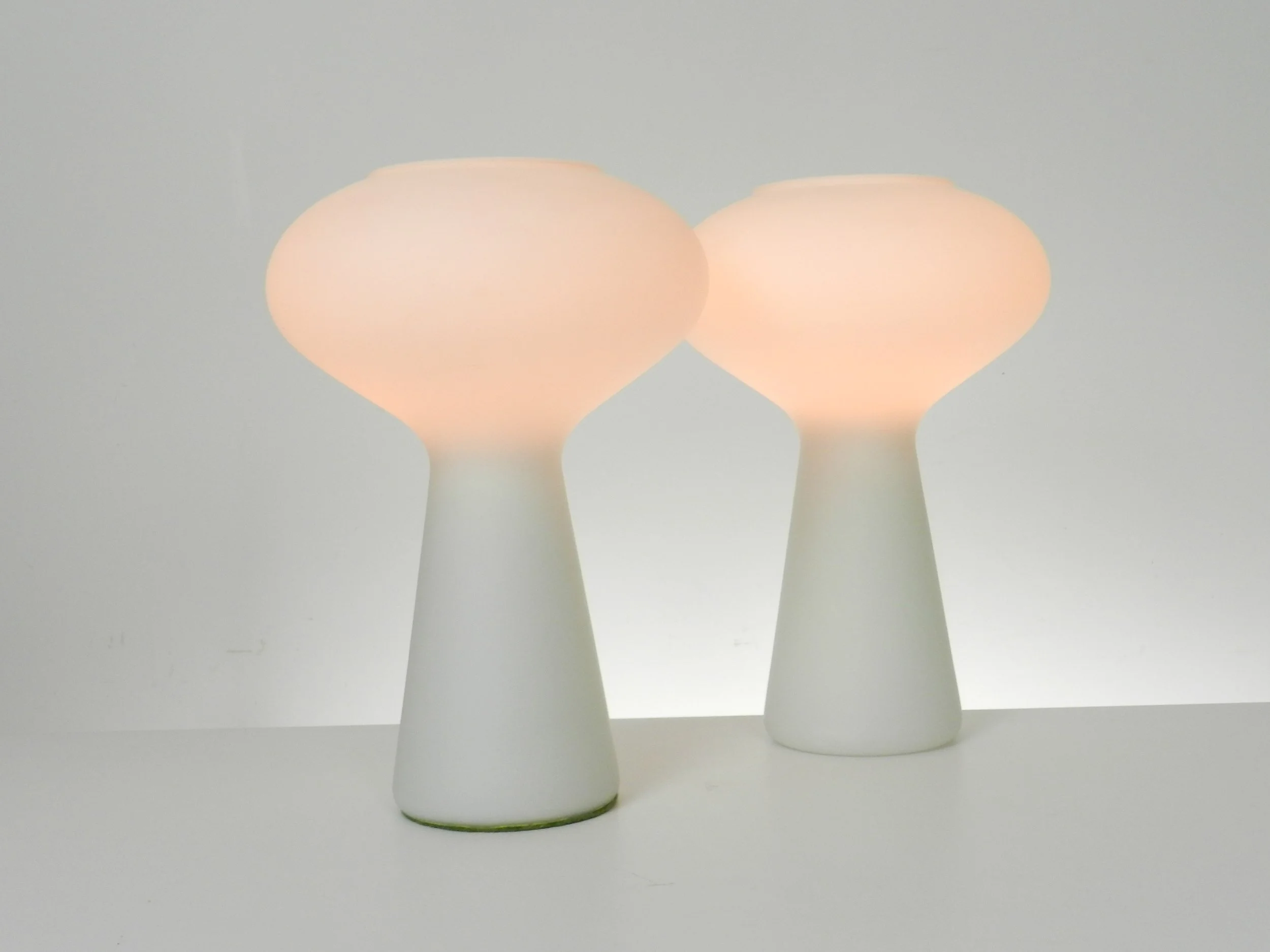 Pair of opaline glass lamps designed by Lisa Johansen-Pape.   Finland, 1960s.