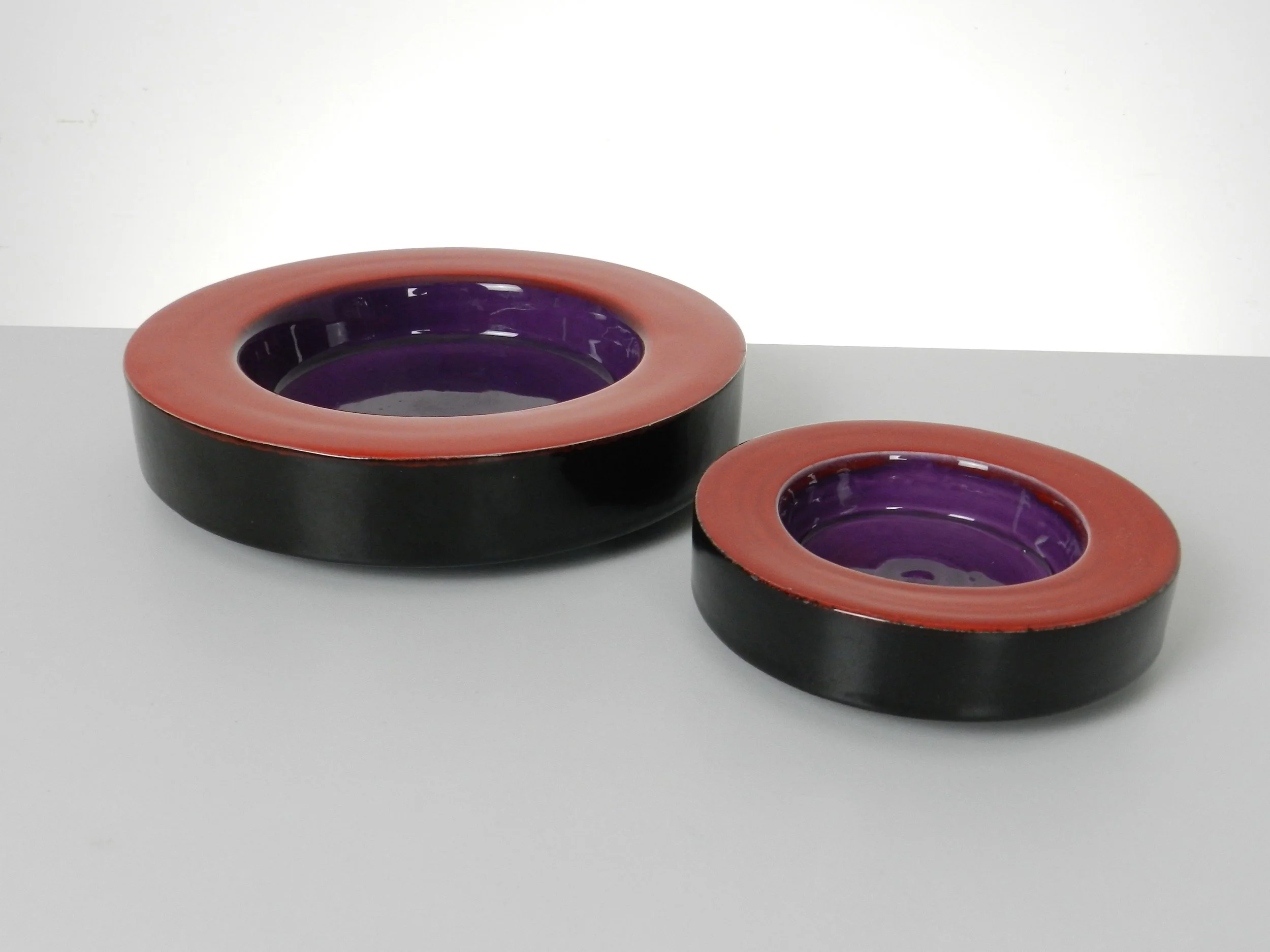 Pair of colorful Panton style ceramic bowls.  Probably Italian, 1970s.