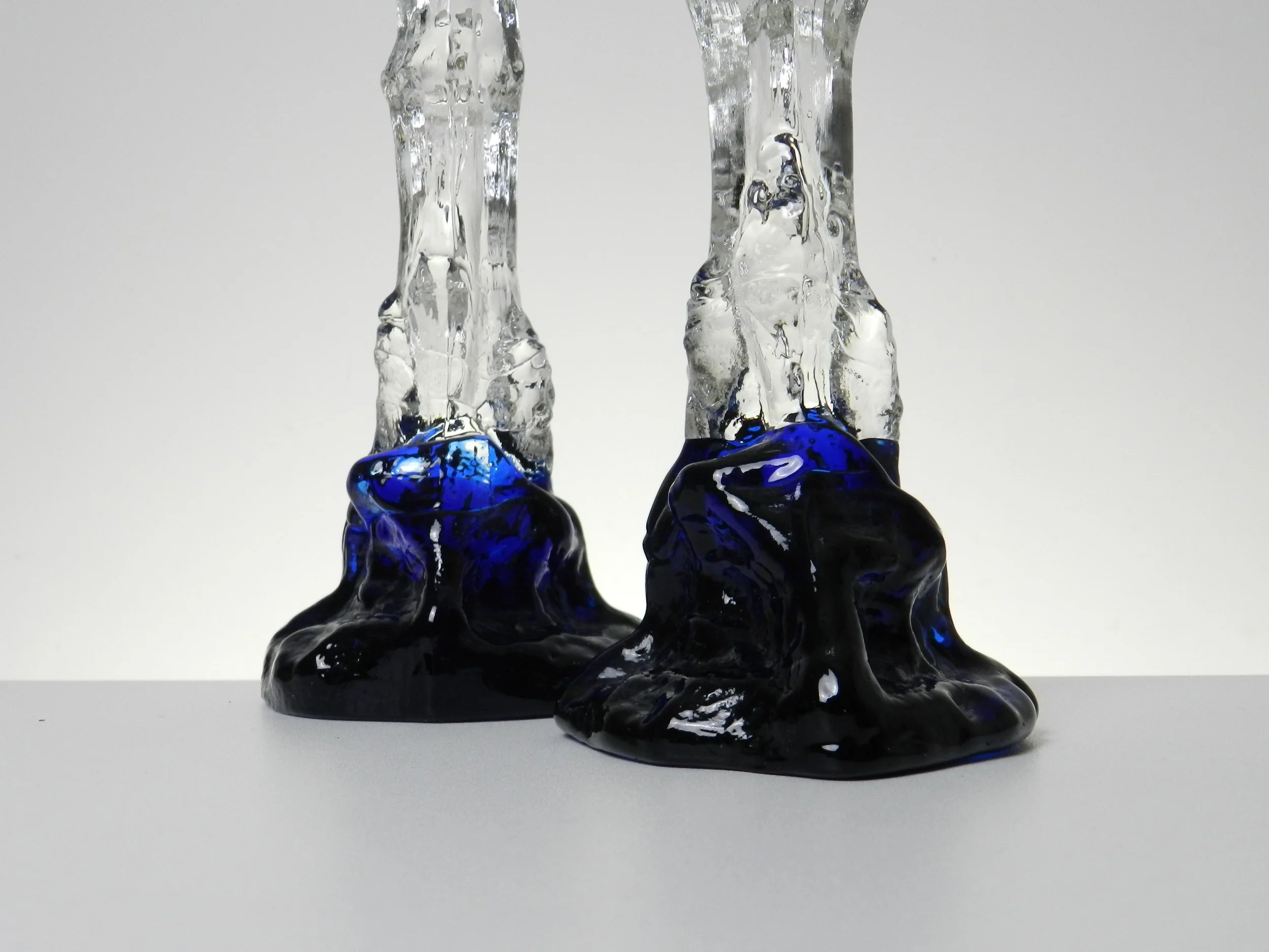 Pair of crystal glass candlesticks designed by Pertti Santalahti for Humppilan.  Finland, 1970s.