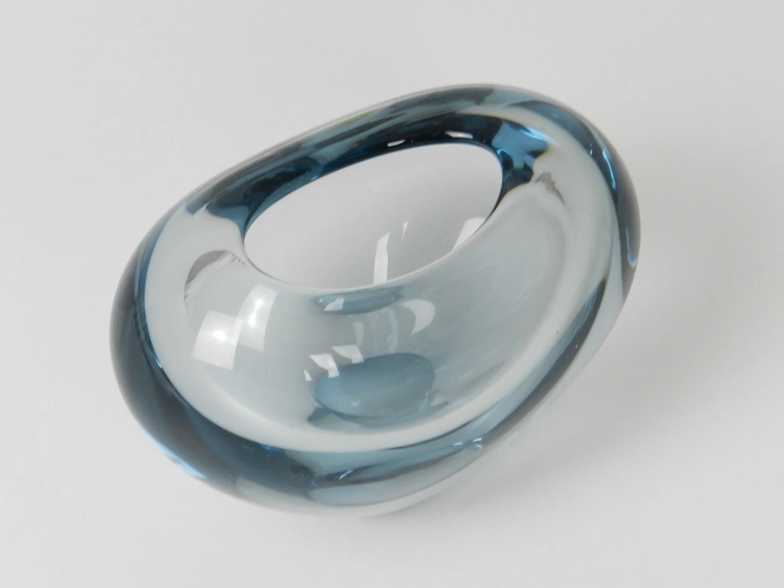 Blue glass heart vase designed by Per Lutken for Holmegaard.  Denmark, 1960.