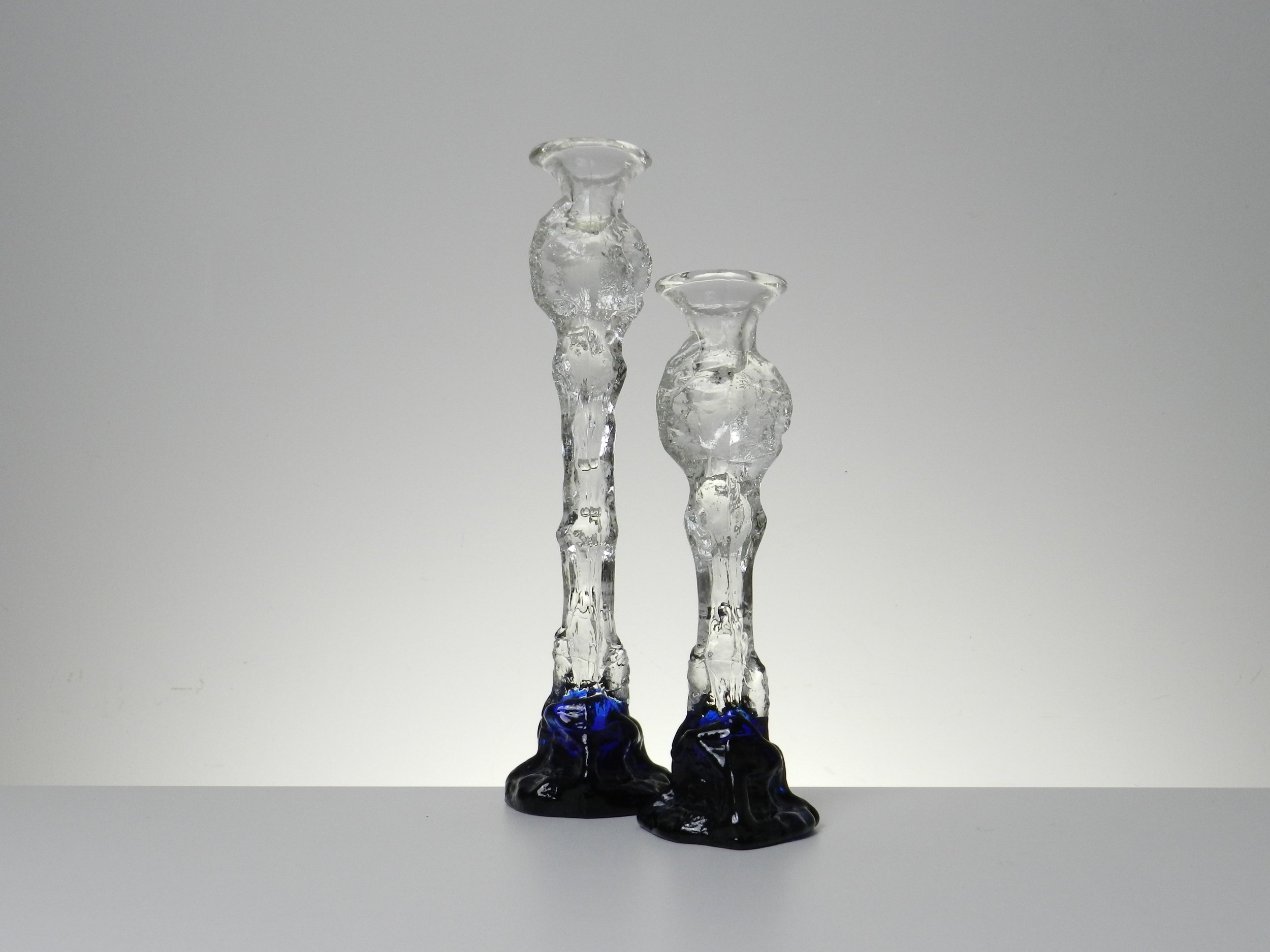 Pair of crystal glass candlesticks designed by Pertti Santalahti for Humppilan.  Finland, 1970s.