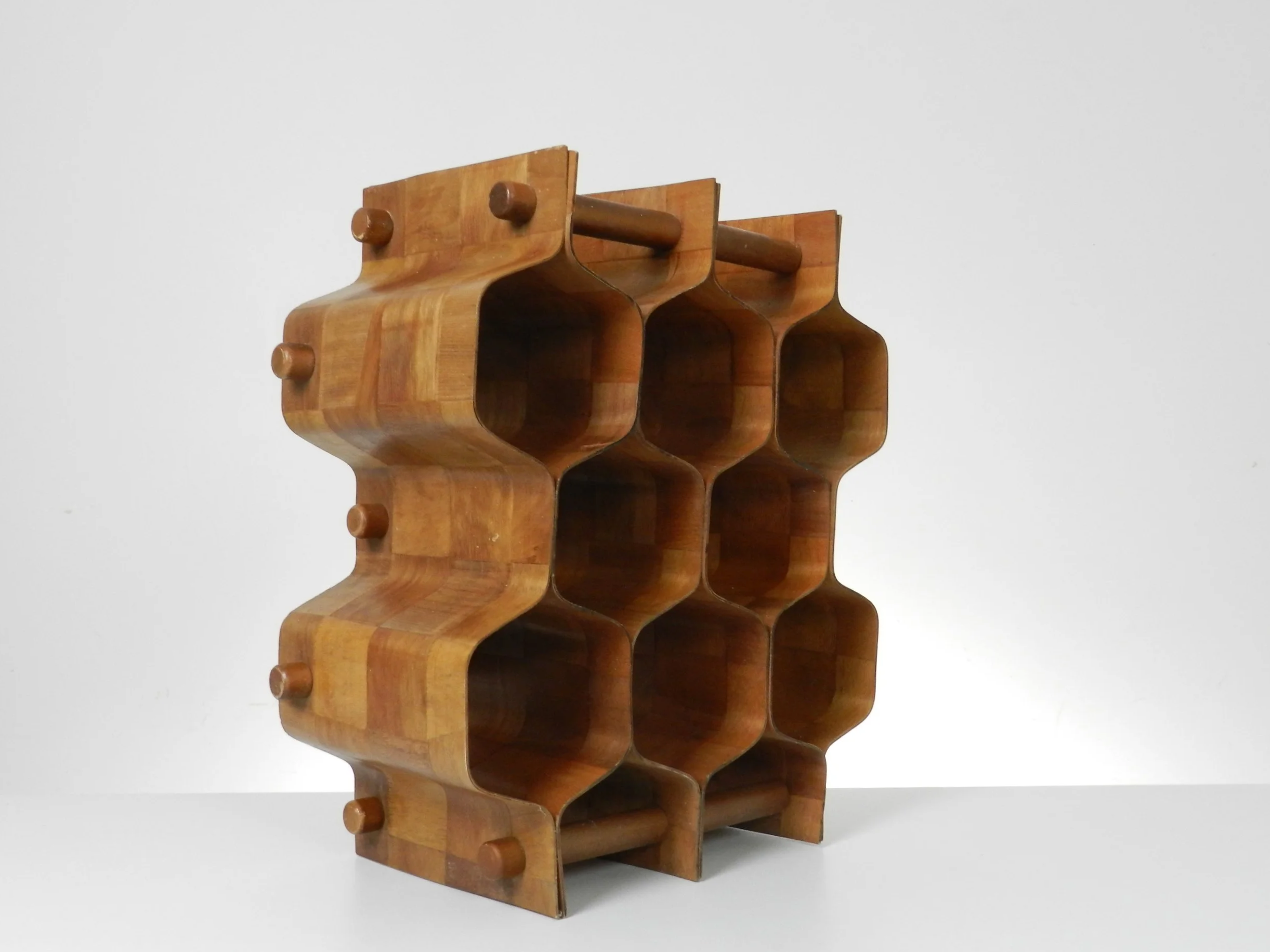 Bent wood wine rack designed by Torsten Johansson for Ab Formtra.  Sweden, 1960s.