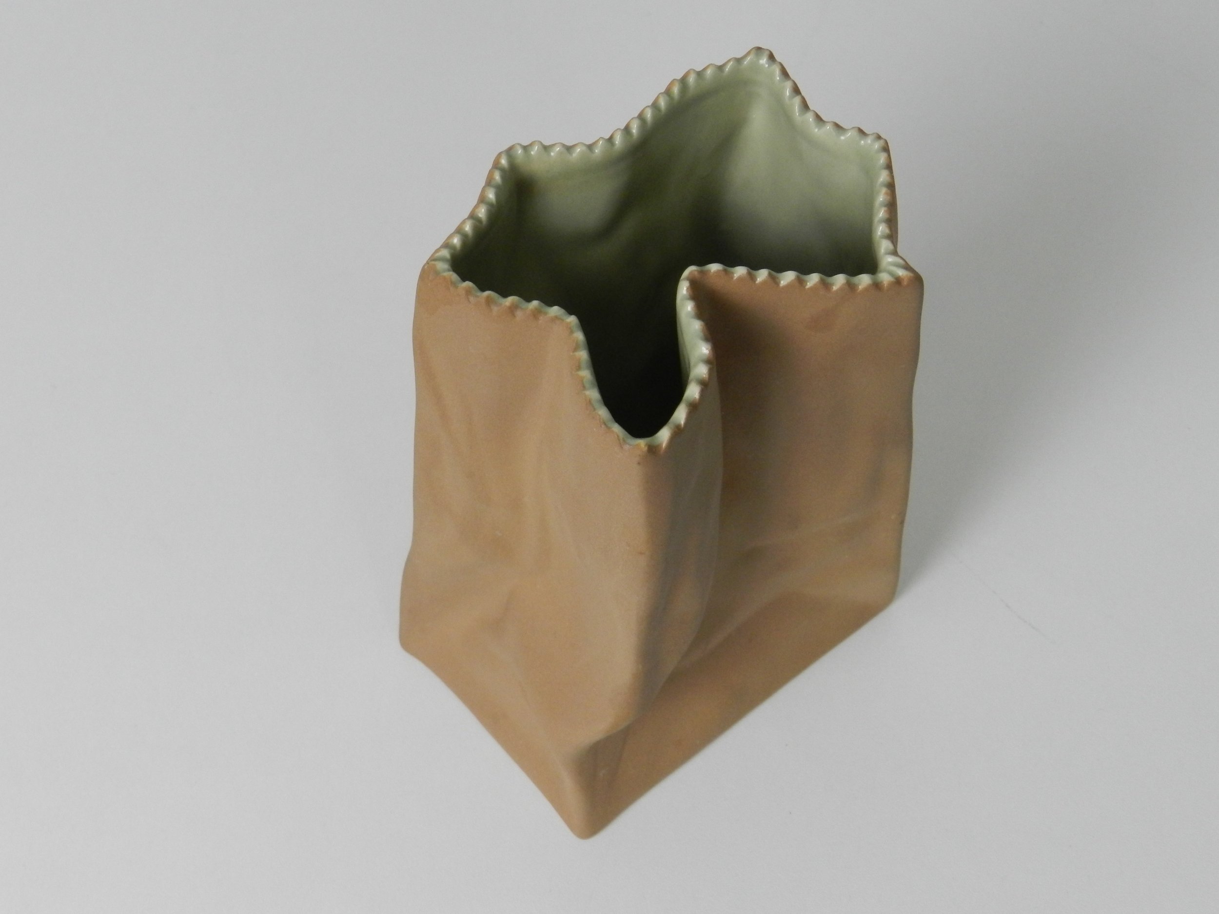 Porcelain paper bag vase designed by Tapio Wirkkala for Rosenthal.  Germany, 1970s.