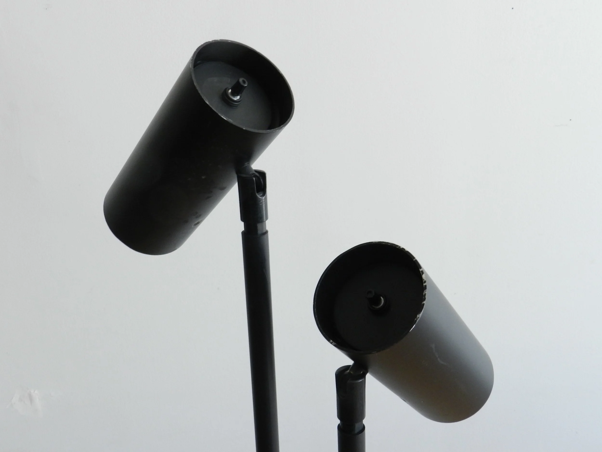 Modernist double head floor lamp in enameled metal.  circa 1980s.