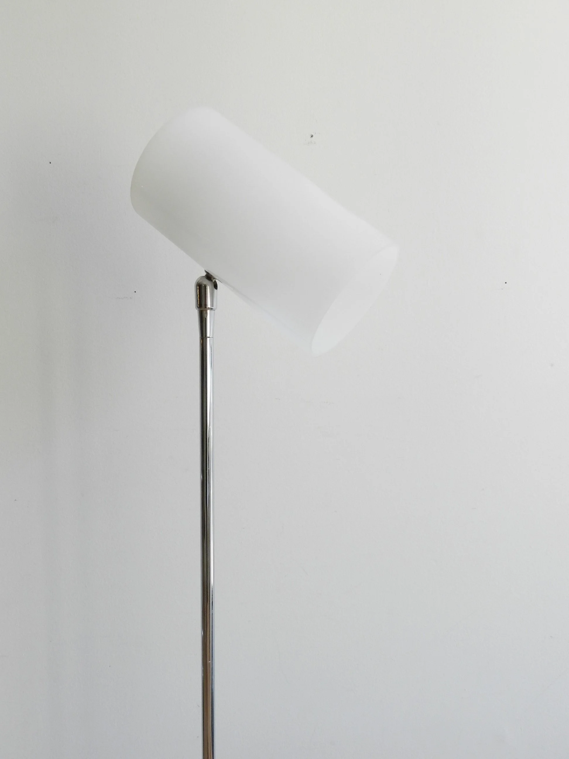 Floor lamp in chrome with acrylic shade by George Kovacs.  USA, 1970s.