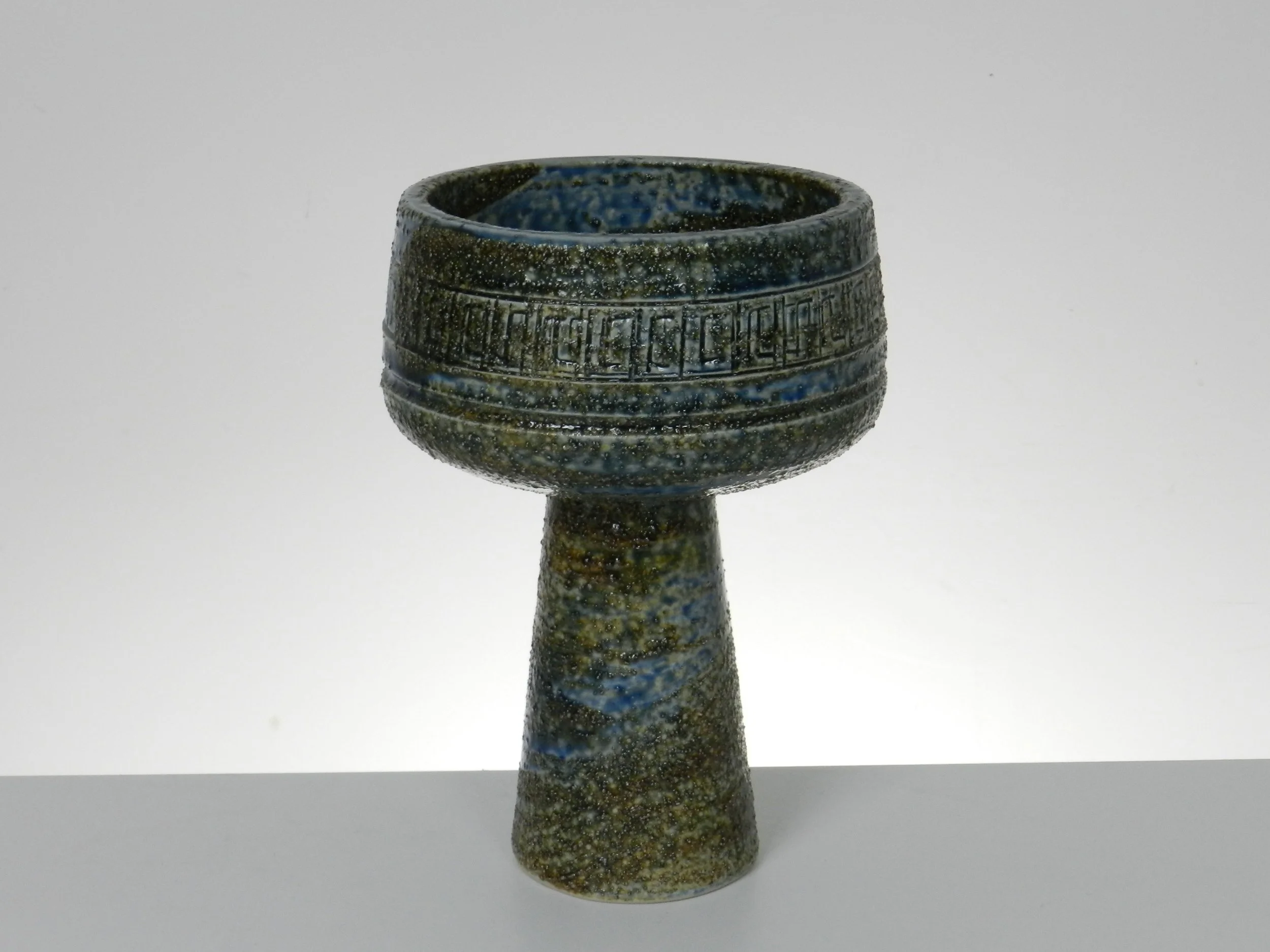 Brutalist ceramic pedestal bowl by Ikebana.  Japan, 1960s.