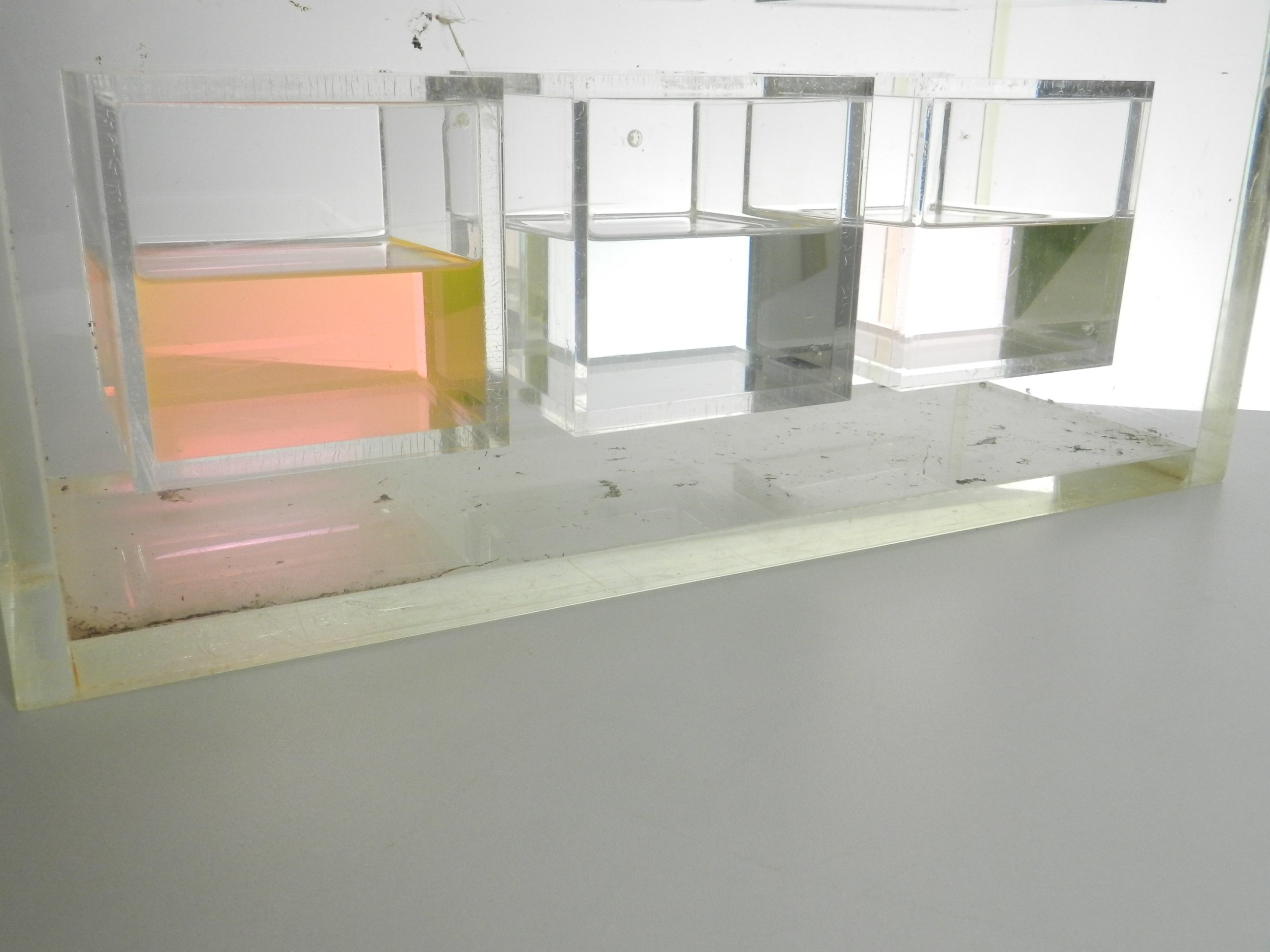 Large acrylic and liquid modernist sculpture. Unsigned, possibly by Michael Hayden.  Canada, 1970s.