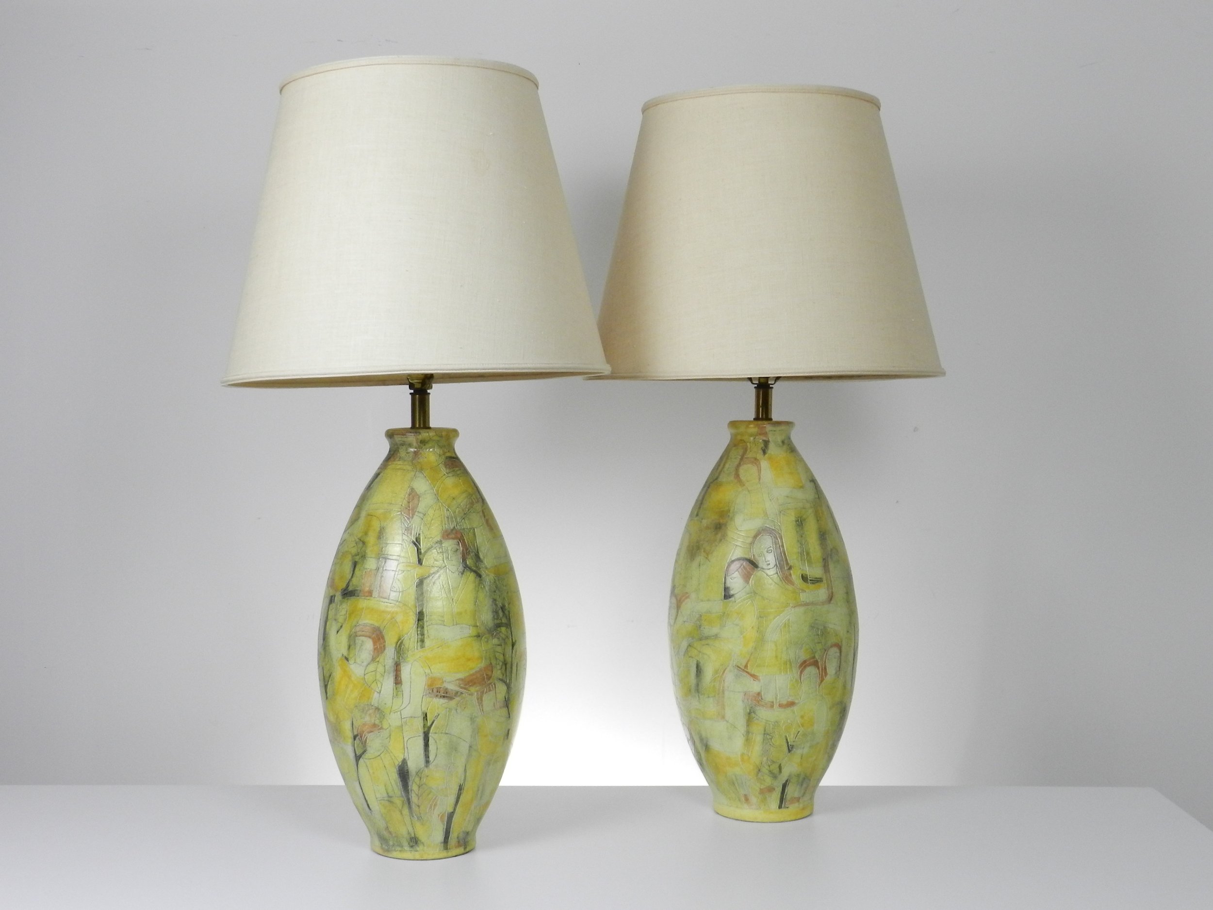 Pair of monumental pottery lamps by Susan and Theo Harlander for Brooklin Co.  Canada, 1960s.