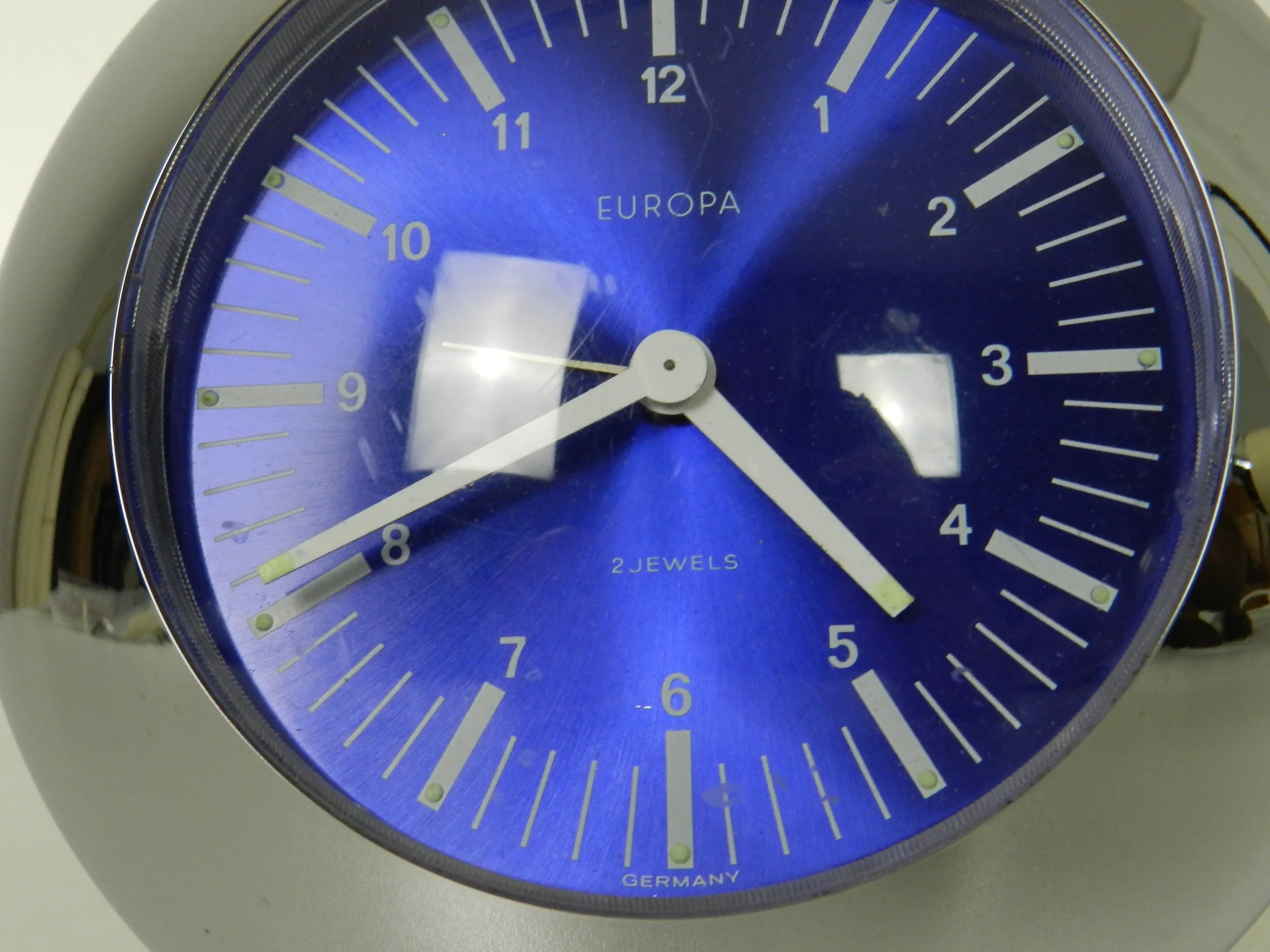 Space age chromed plastic alarm clock by Europa.  Germany, 1960s.