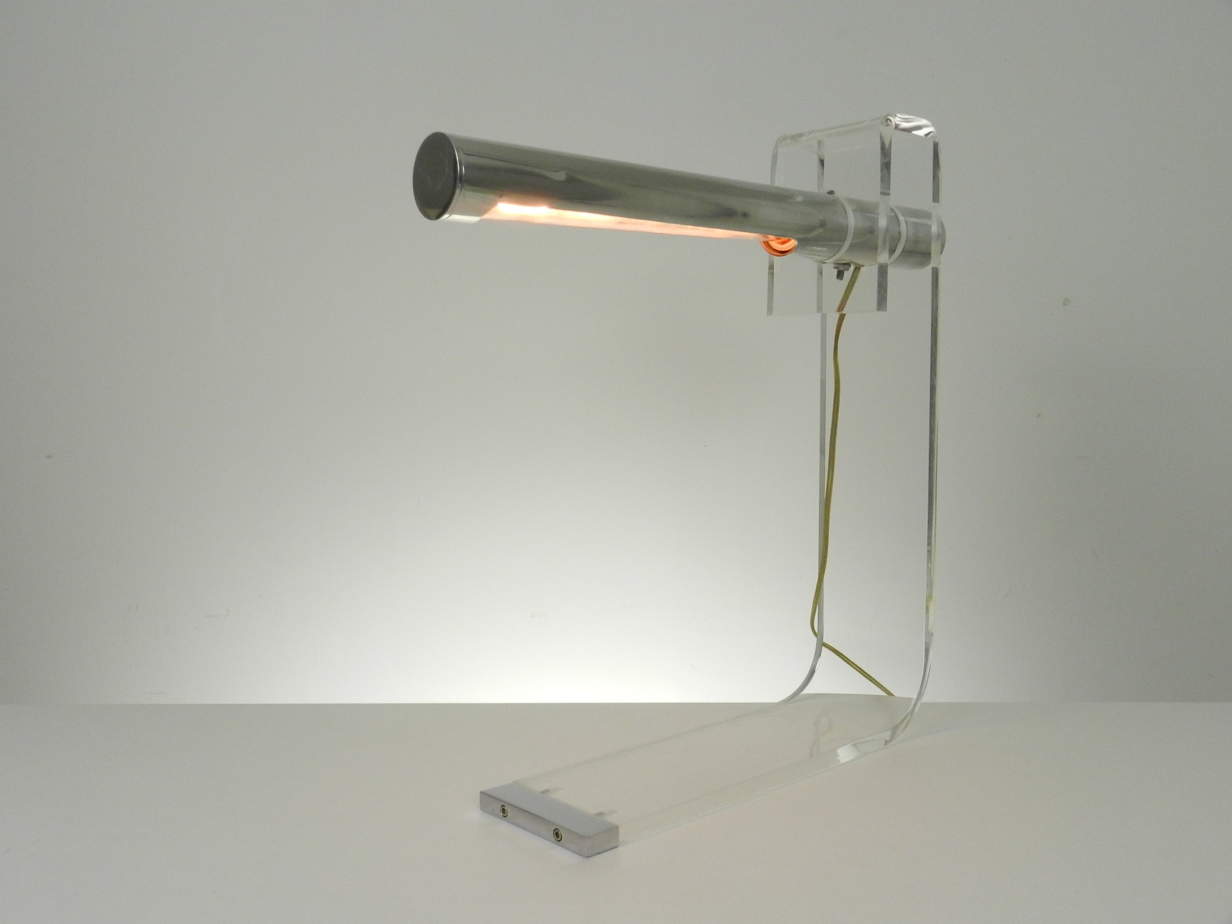 Large lucite and chrome desk lamp designed by Robert Sonneman.  USA, 1970s.