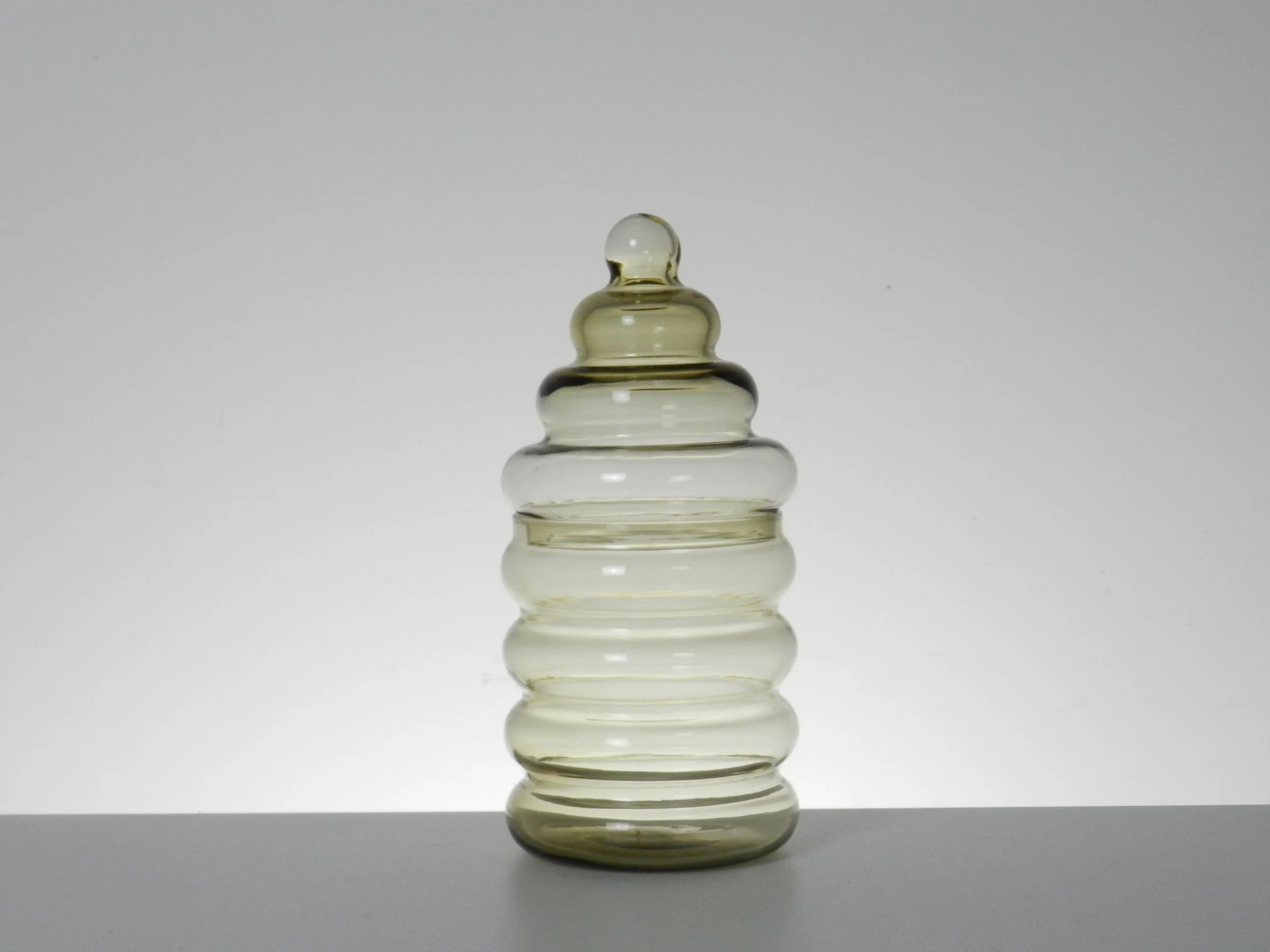 Vintage “Primula” glass canister designed by Jacob Bang for Holmegaard.  Denmark, 1960s.