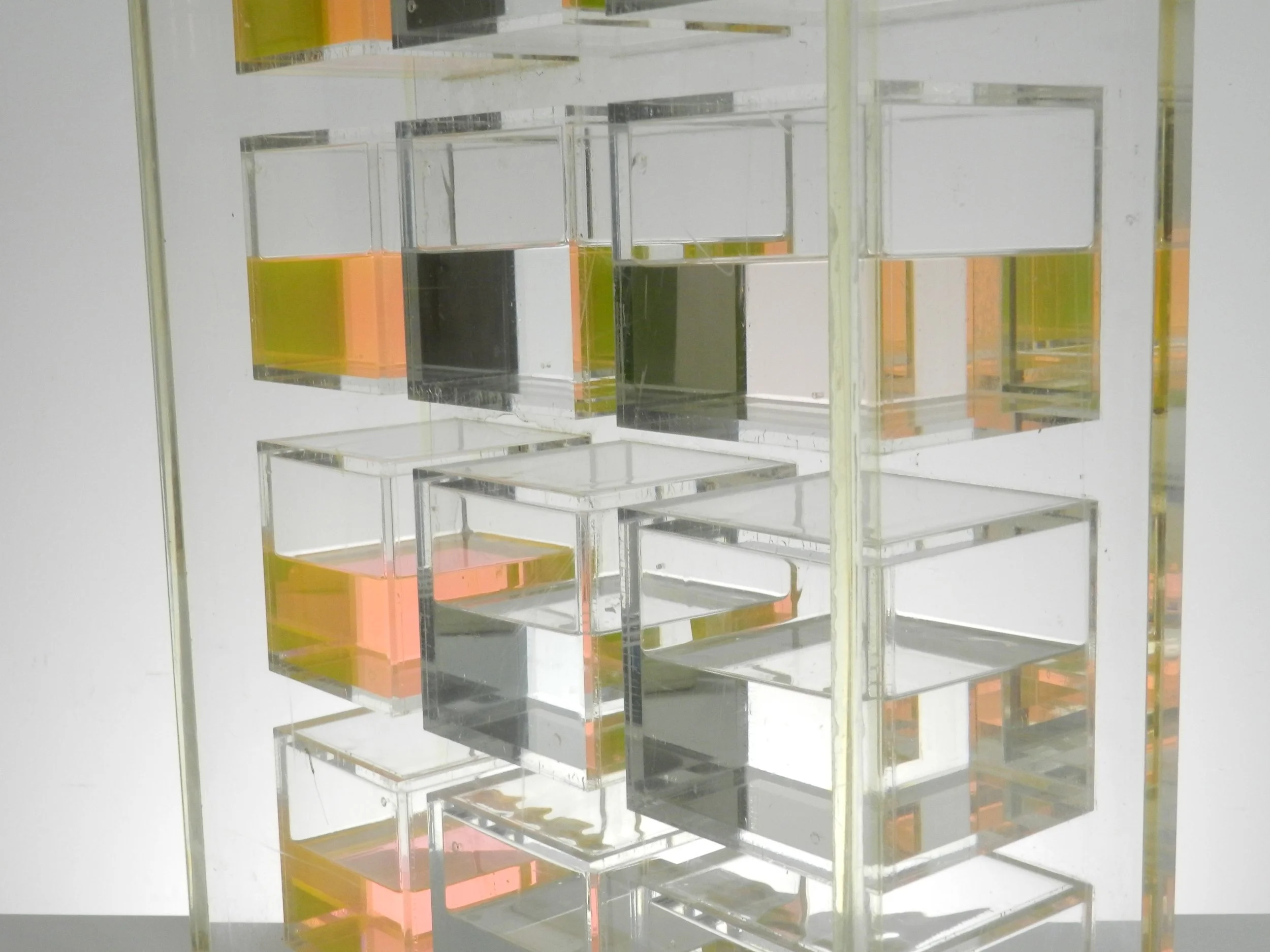 Large acrylic and liquid modernist sculpture. Unsigned, possibly by Michael Hayden.  Canada, 1970s.