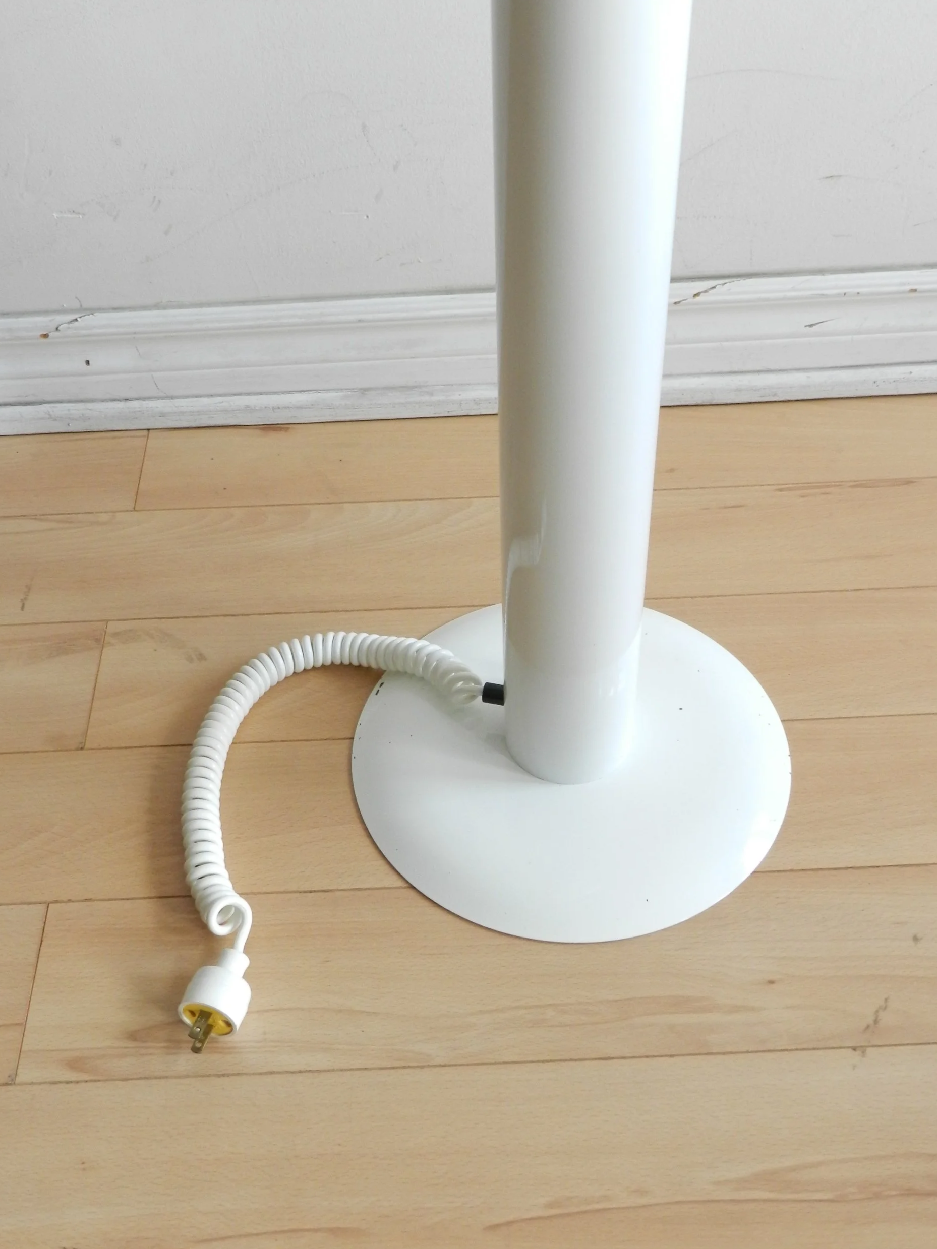 Space age floor lamp in enameled metal with glass shade.  circa 1970s.