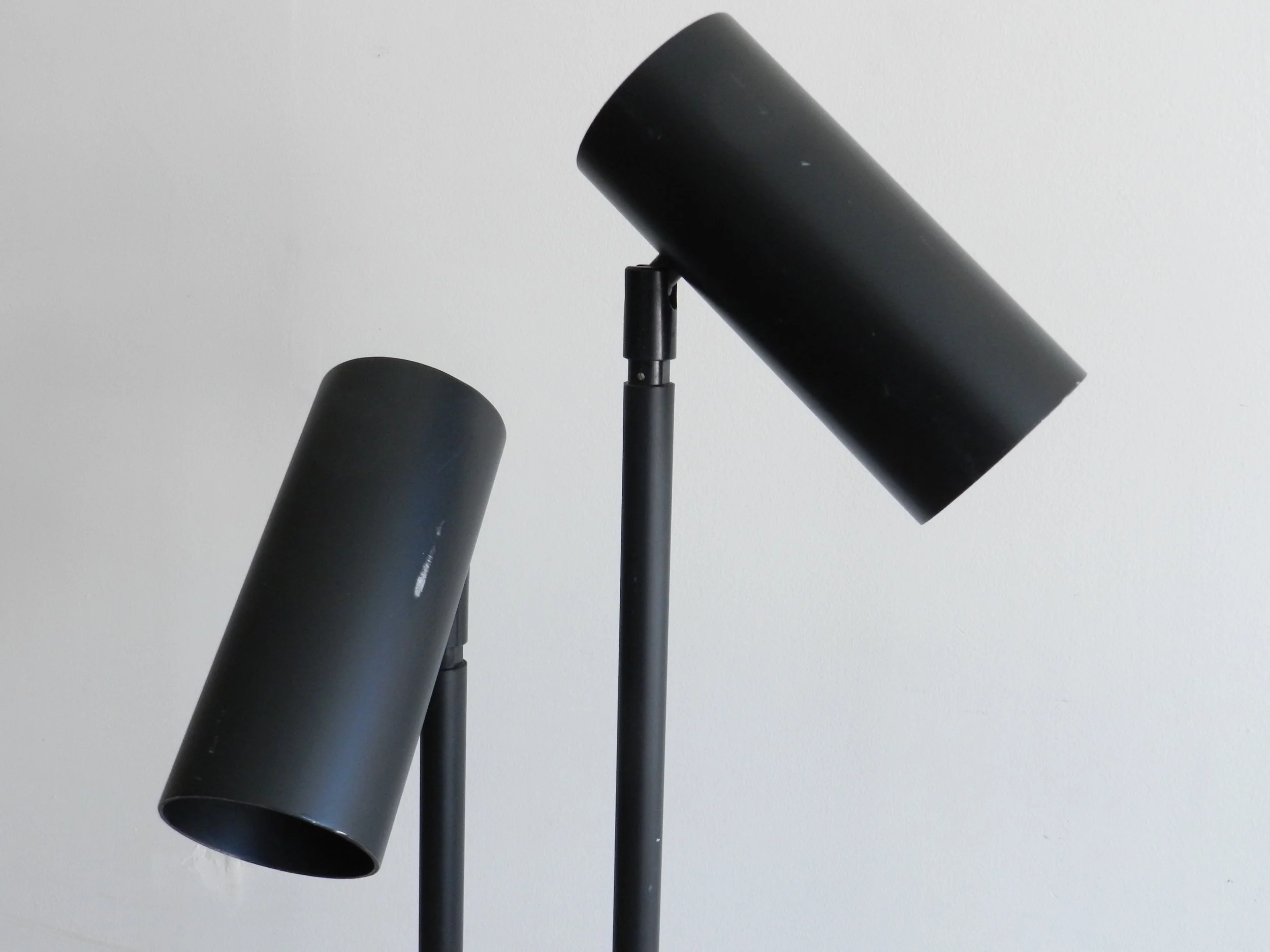 Modernist double head floor lamp in enameled metal.  circa 1980s.