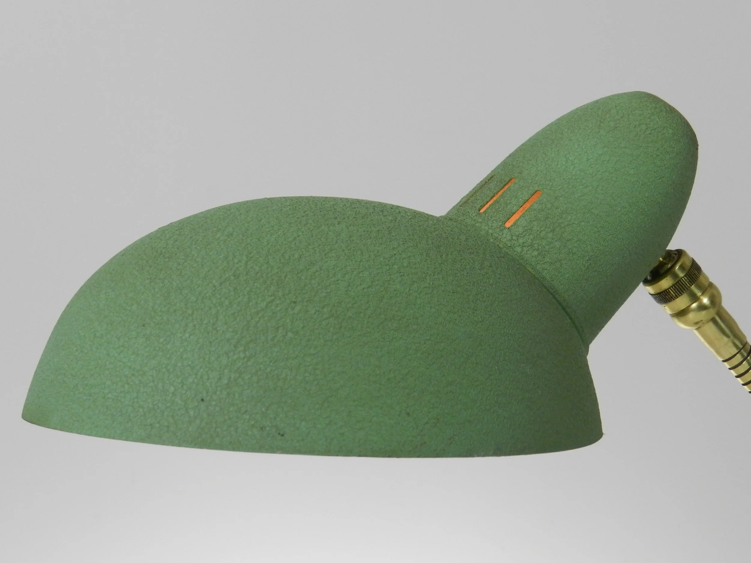 Mid century modern desk lamp in enameled metal and brass.  France, 1960s.