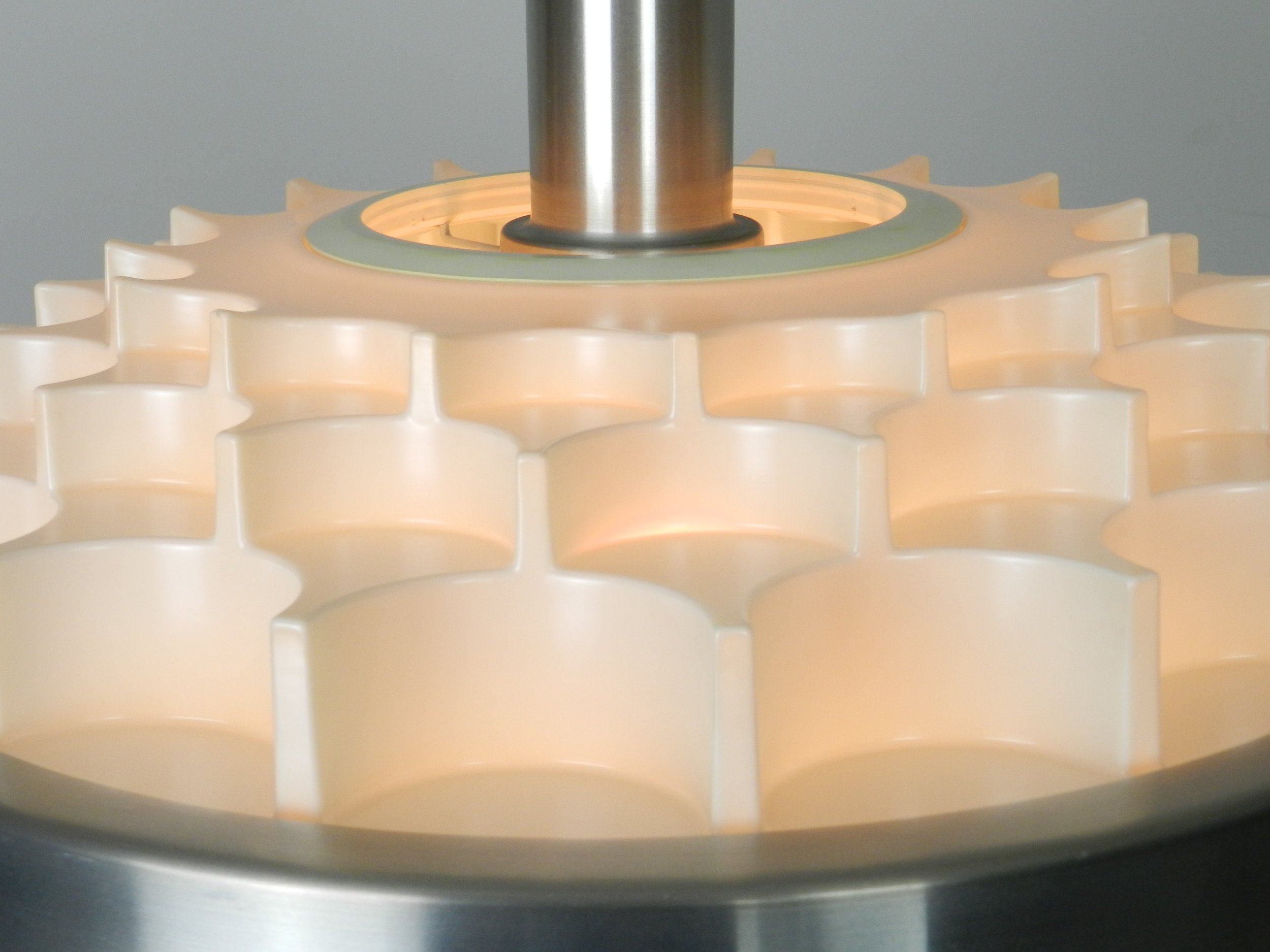 Mid century pendant lamp in plastic and aluminum. Attributed to Lars Schioler for Hoyrup.  Denmark, 1960s.