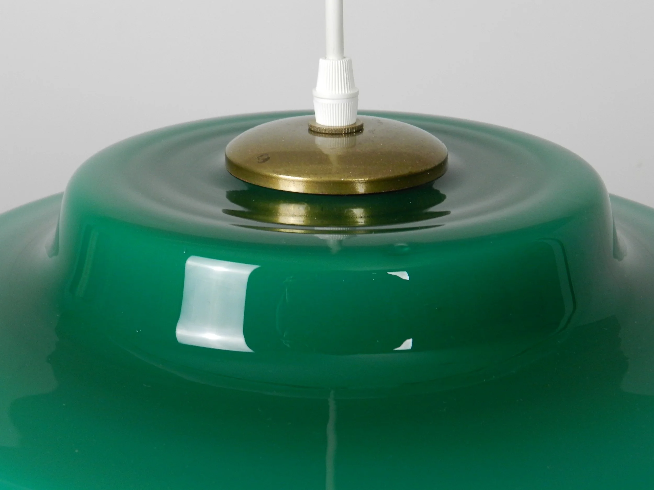 Large Murano green cased glass pendant lamp by Vistosi.  Italy, 1960s.