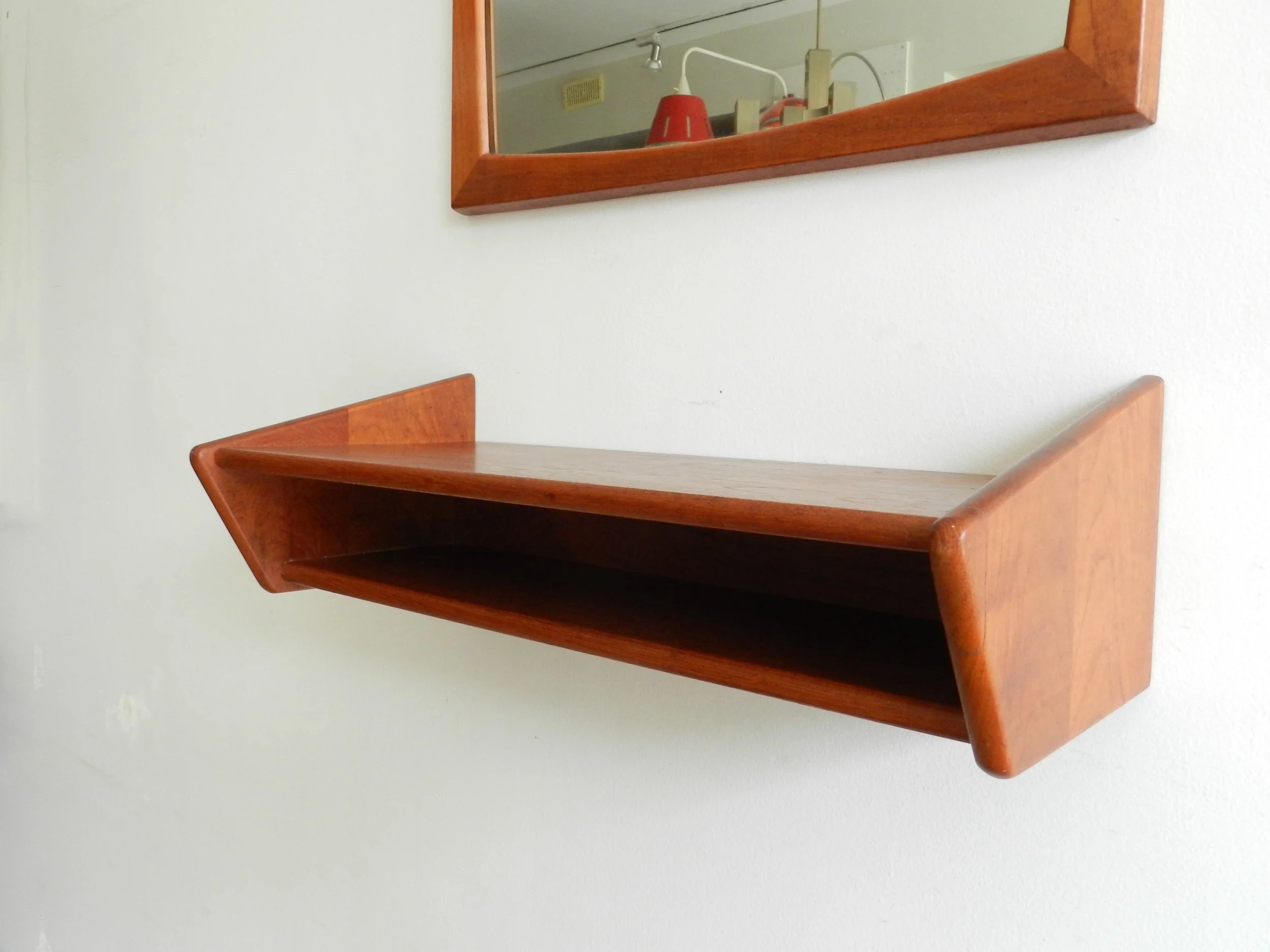 Teak entry mirror and shelf by Askel Kjersgaard.  Denmark, 1960s.