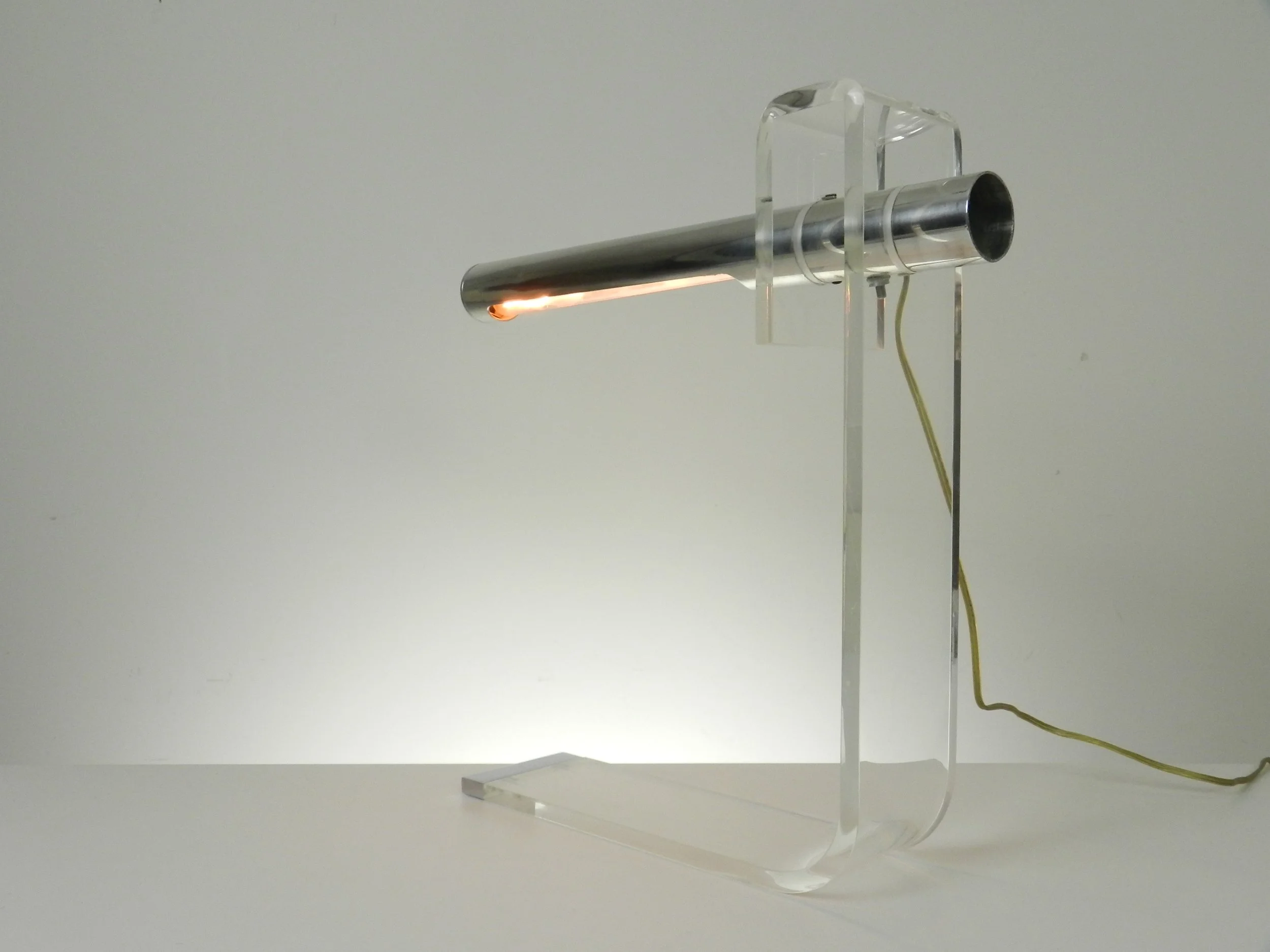 Large lucite and chrome desk lamp designed by Robert Sonneman.  USA, 1970s.