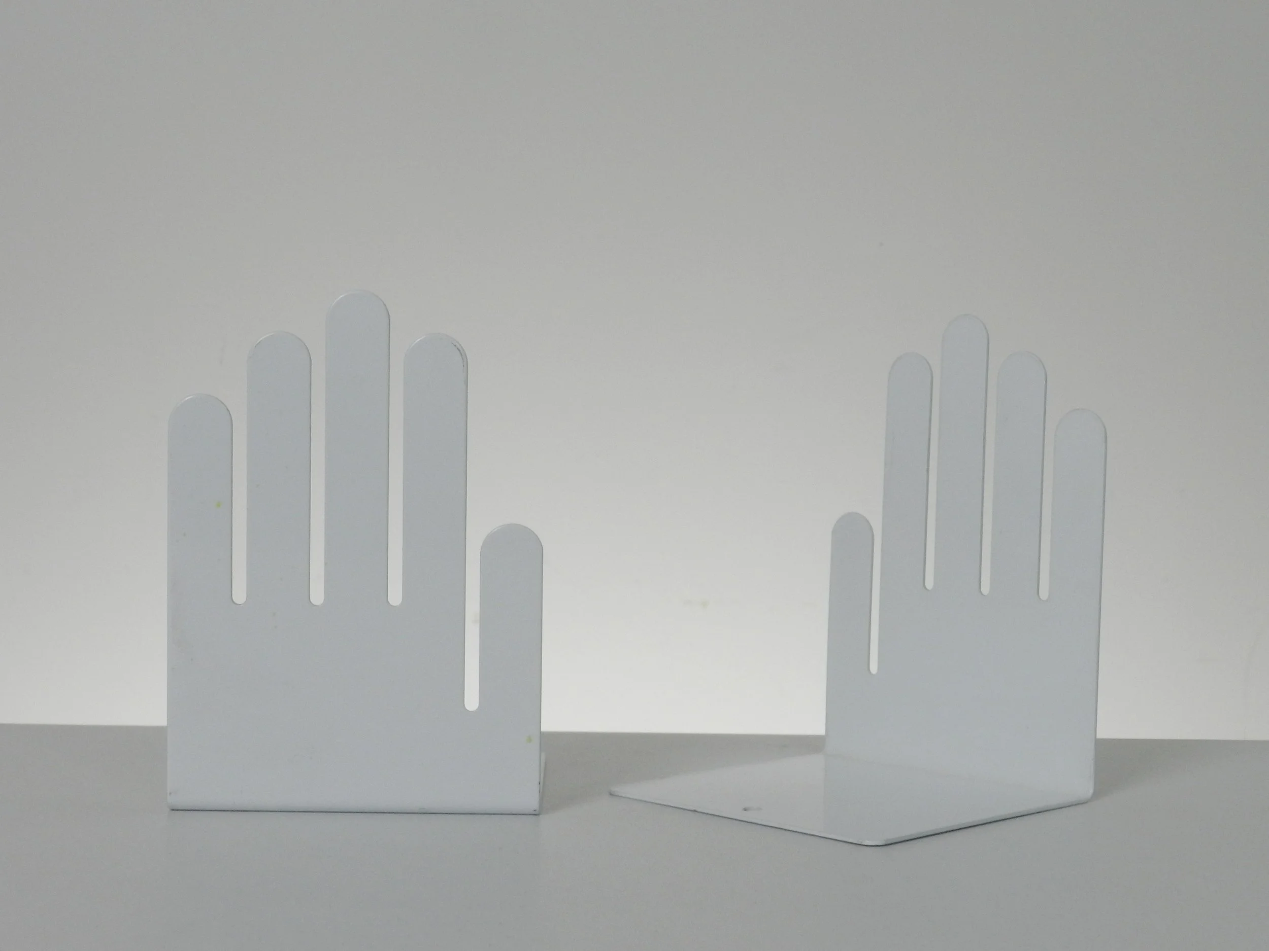 Pop art bookends in enameled metal by Spectrum Div. Designs.  USA, 1970s.