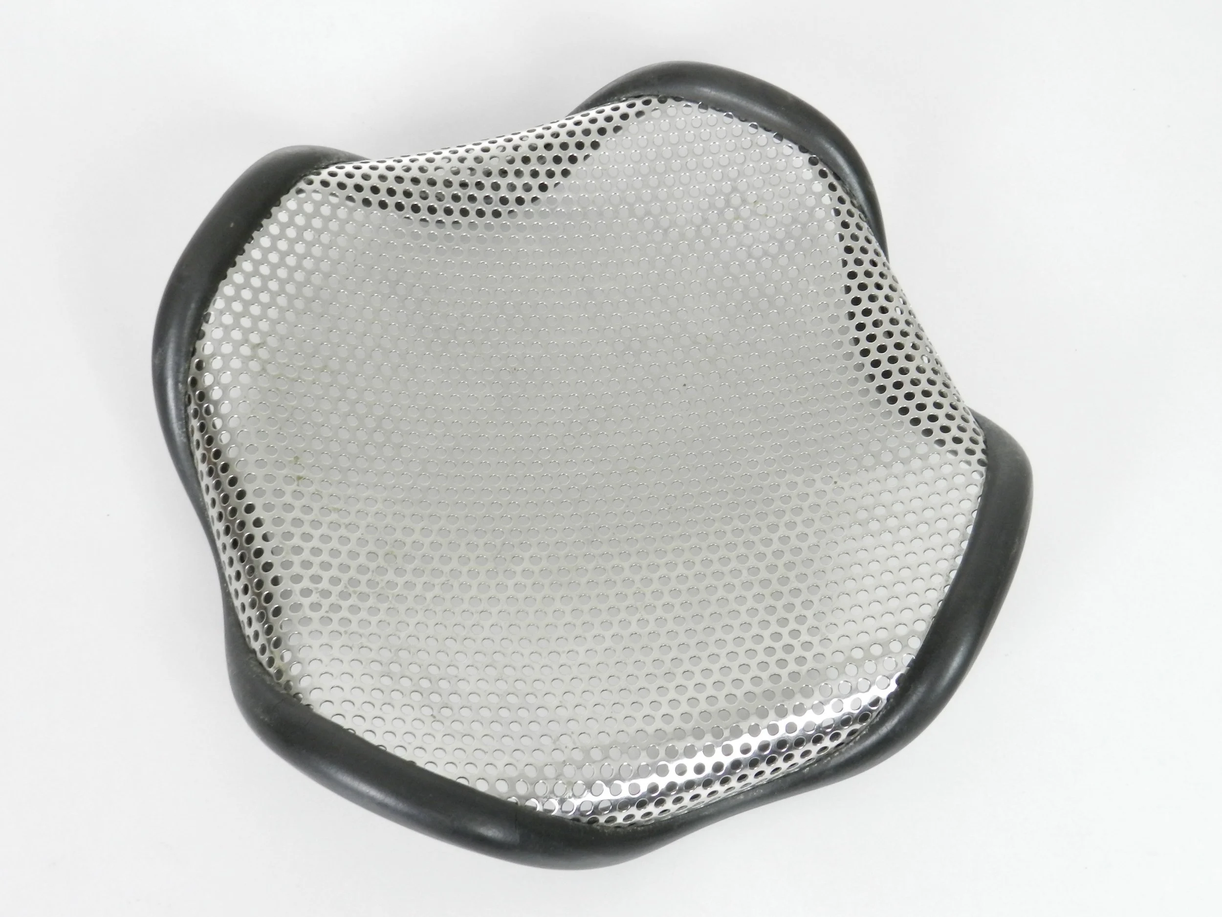 Post modern “Square” stainless steel and rubber bowl designed by Silvio Coppola for Alessi.  Italy, 1970s