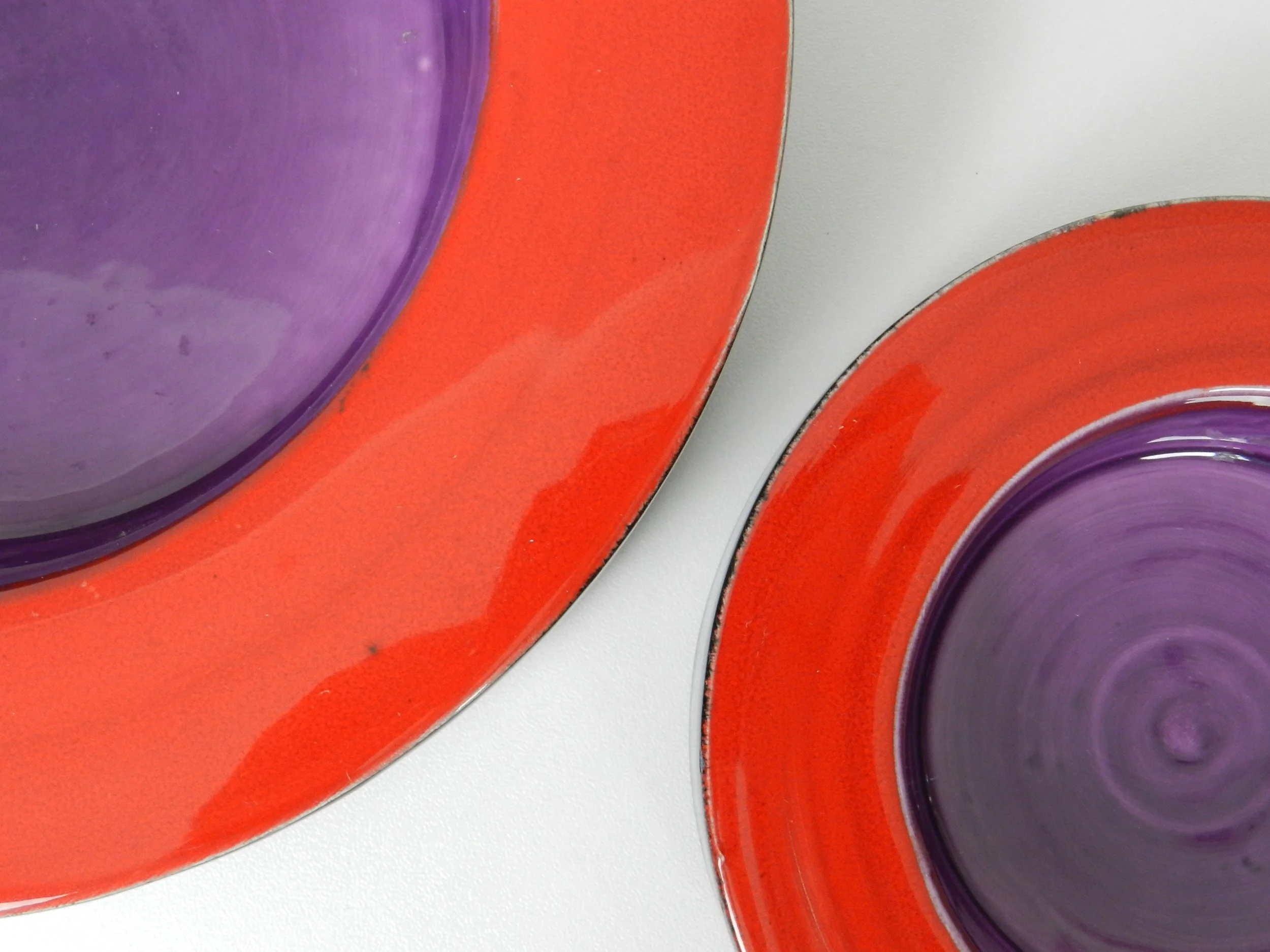 Pair of colorful Panton style ceramic bowls.  Probably Italian, 1970s.