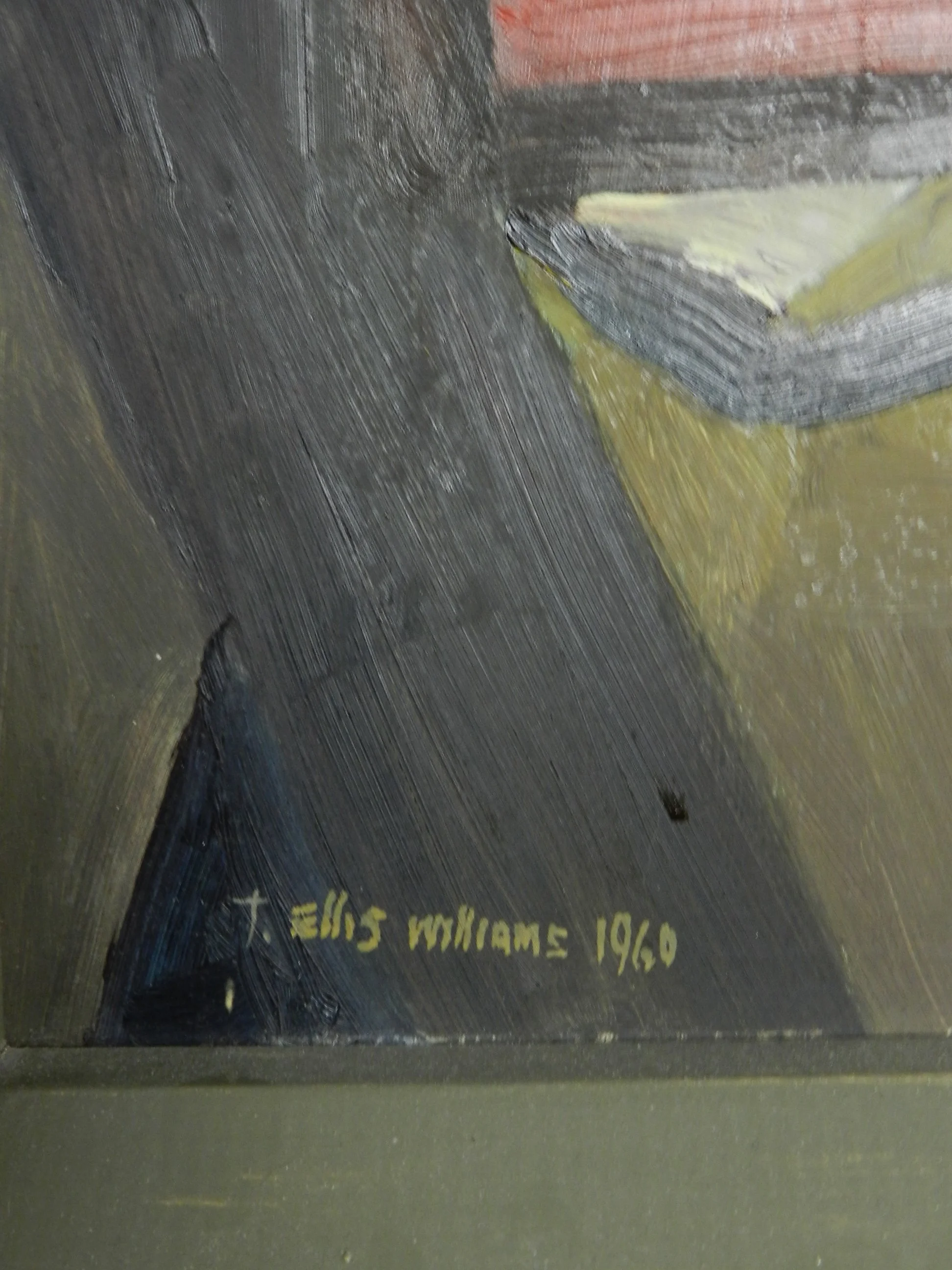 Modernist painting by Thomas Ellis Williams, English 1903-1987. Oil on board.  England, 1960.