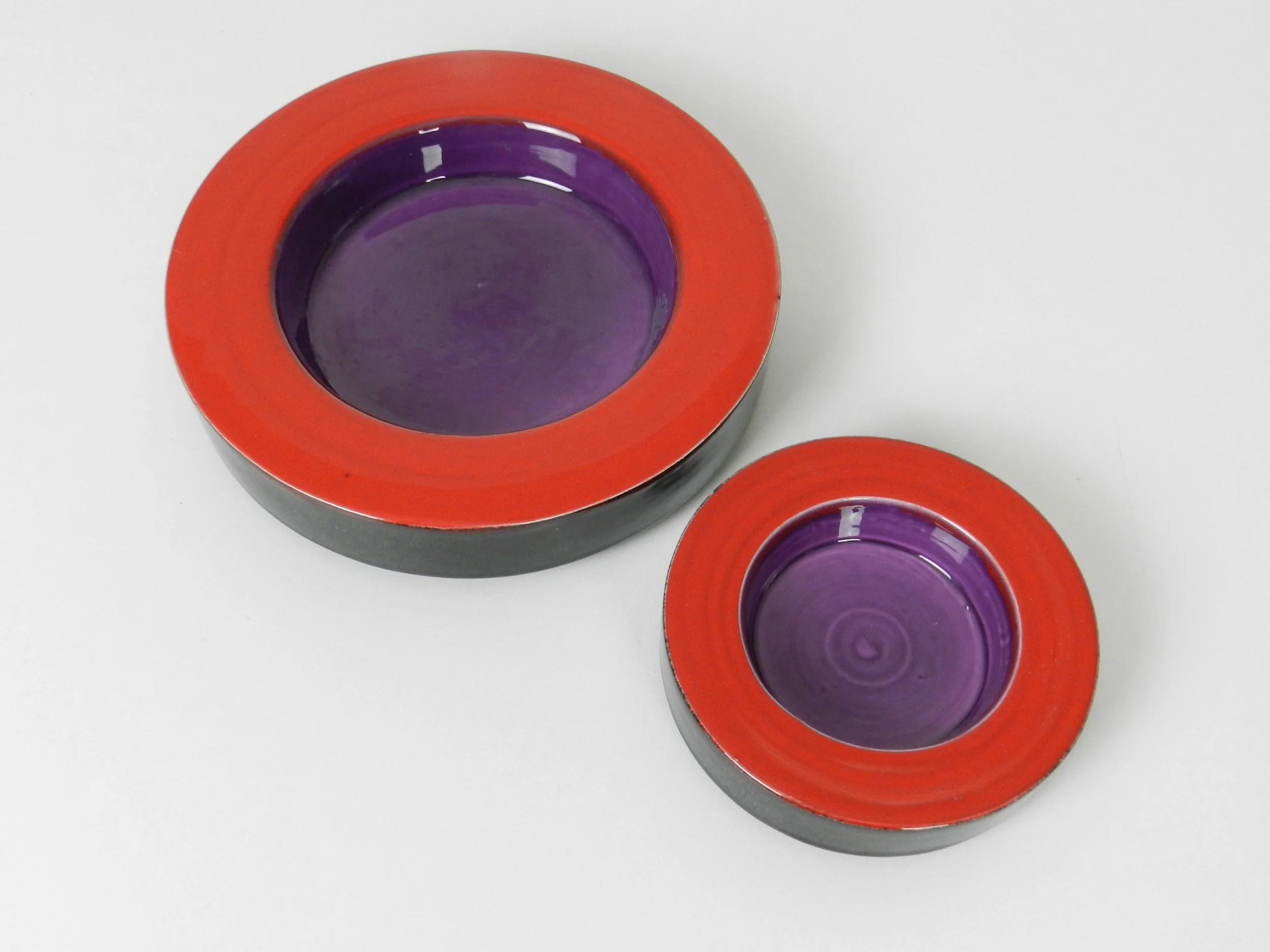 Pair of colorful Panton style ceramic bowls.  Probably Italian, 1970s.