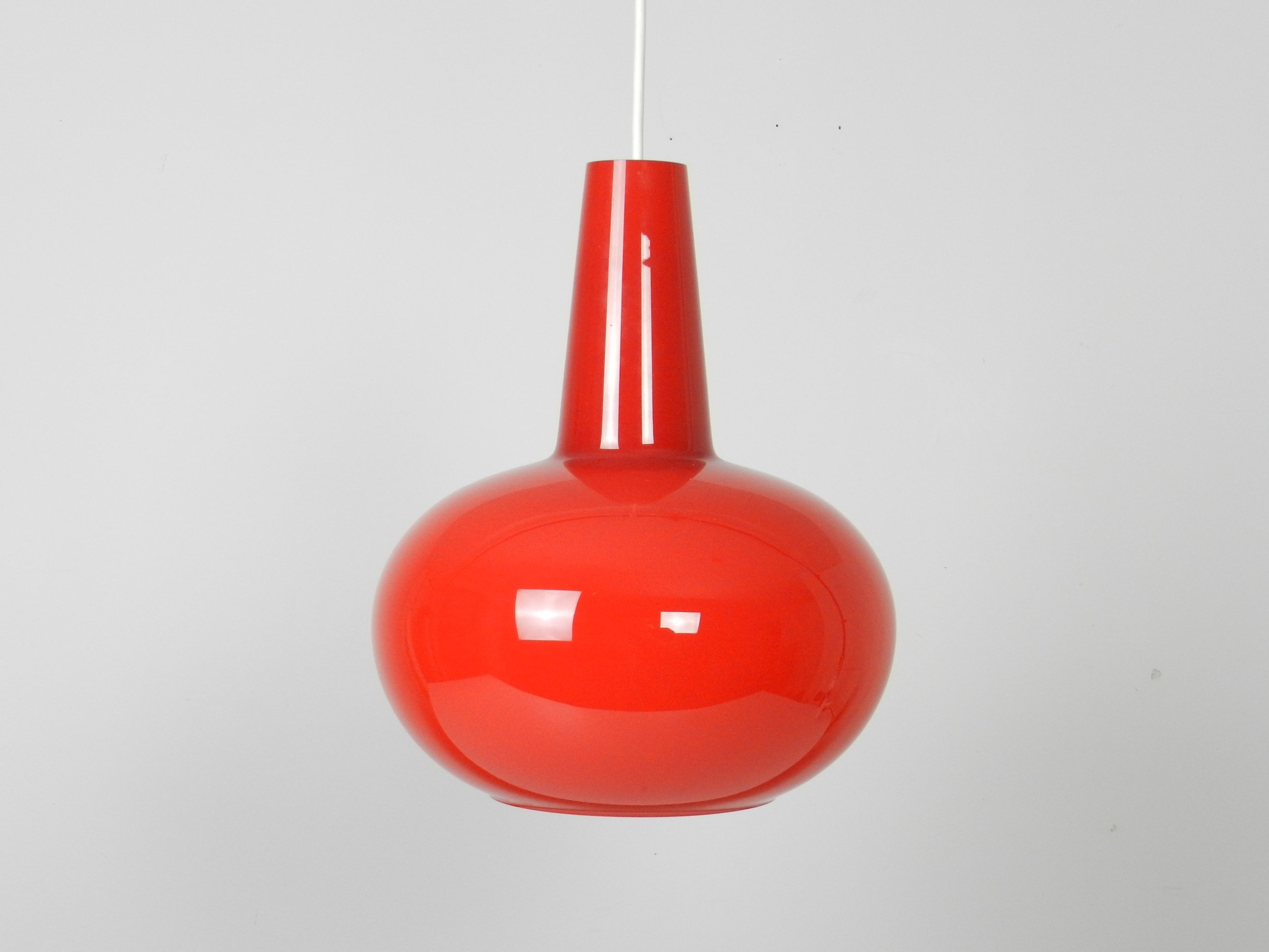 Mid century modern cased glass pendant lamp by Prescolite.  USA, 1960s.
