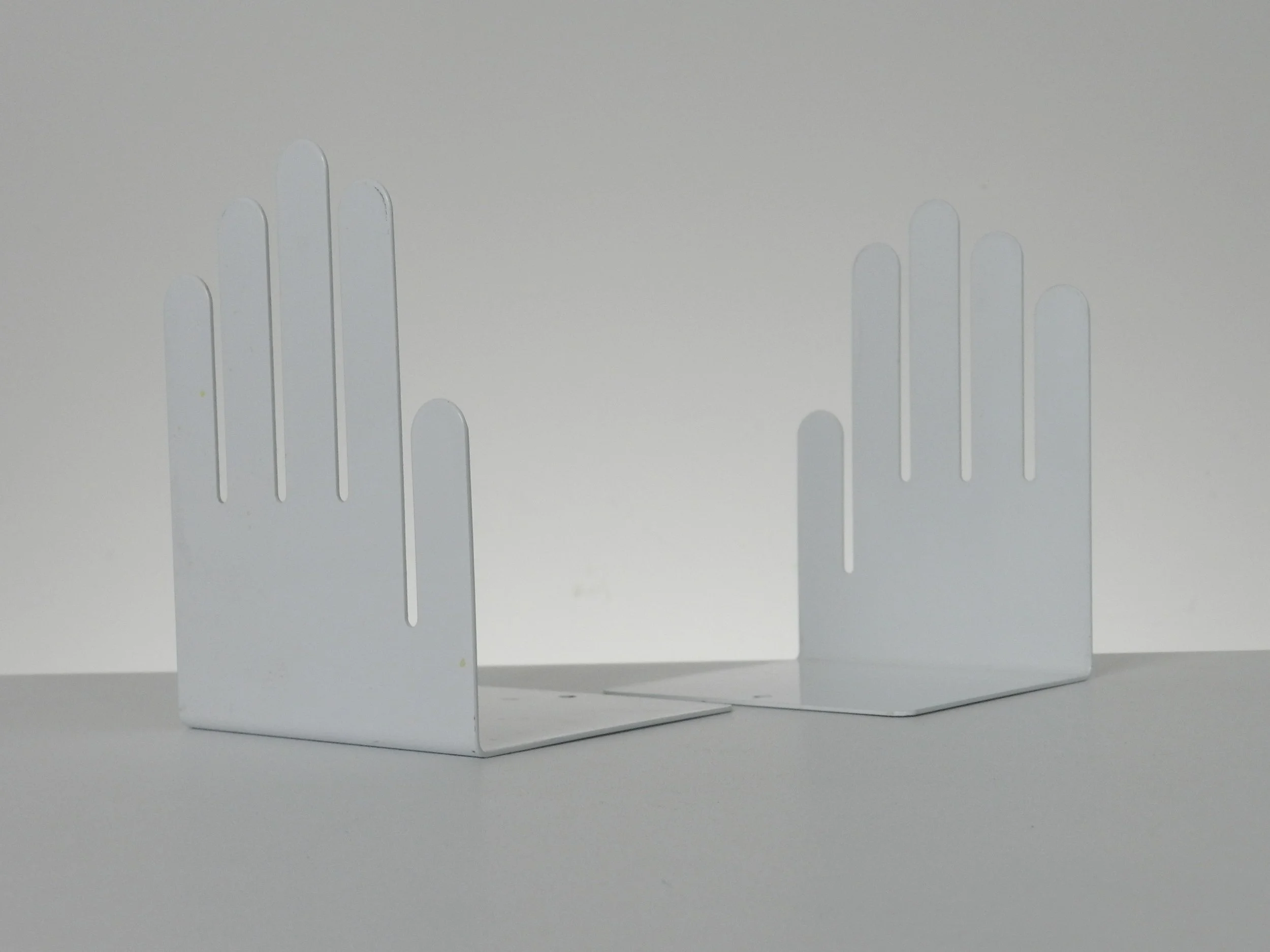 Pop art bookends in enameled metal by Spectrum Div. Designs.  USA, 1970s.