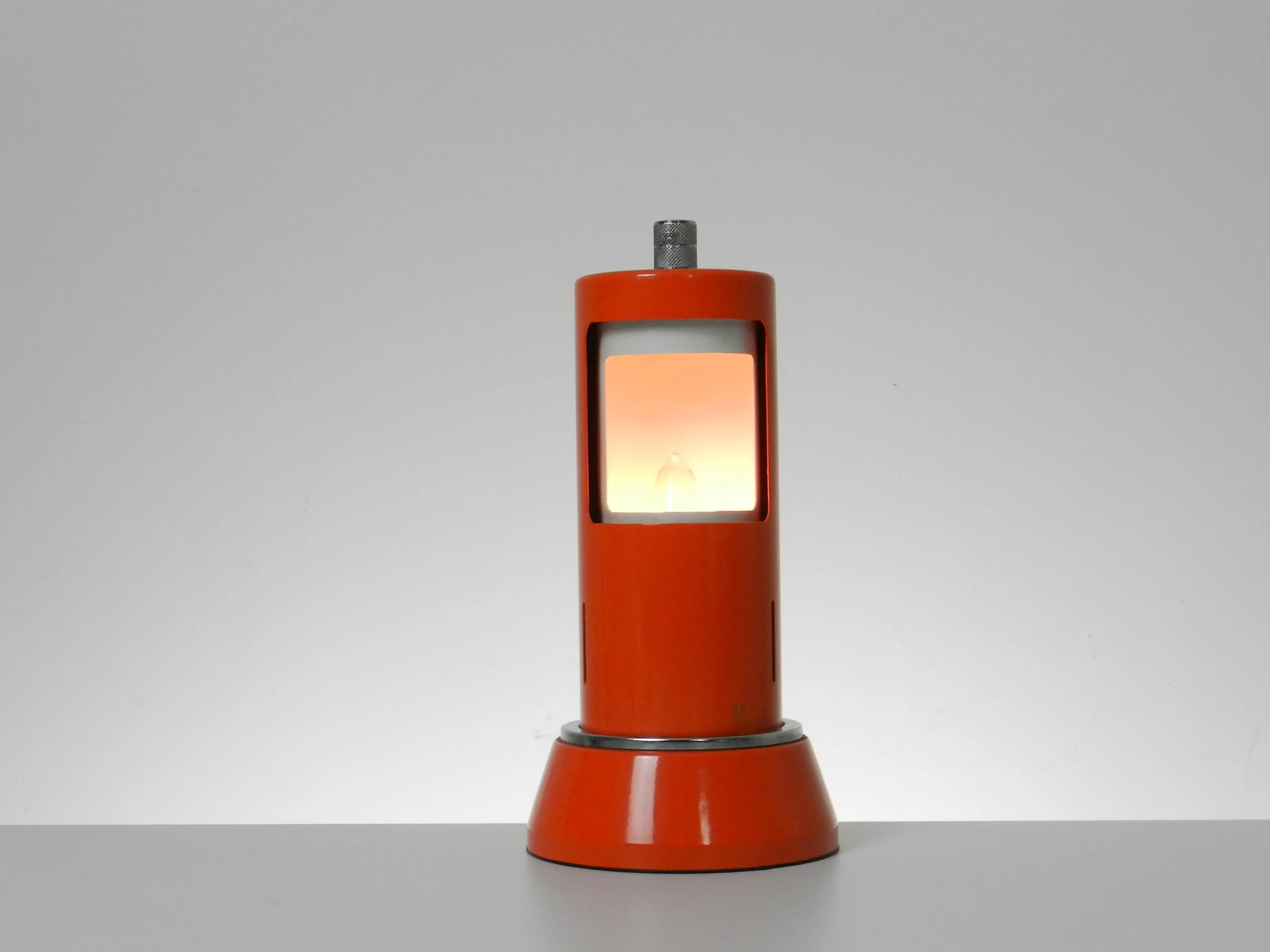 Space age eclipse lamp in enemeled metal and chrome.  Italy, 1970s.