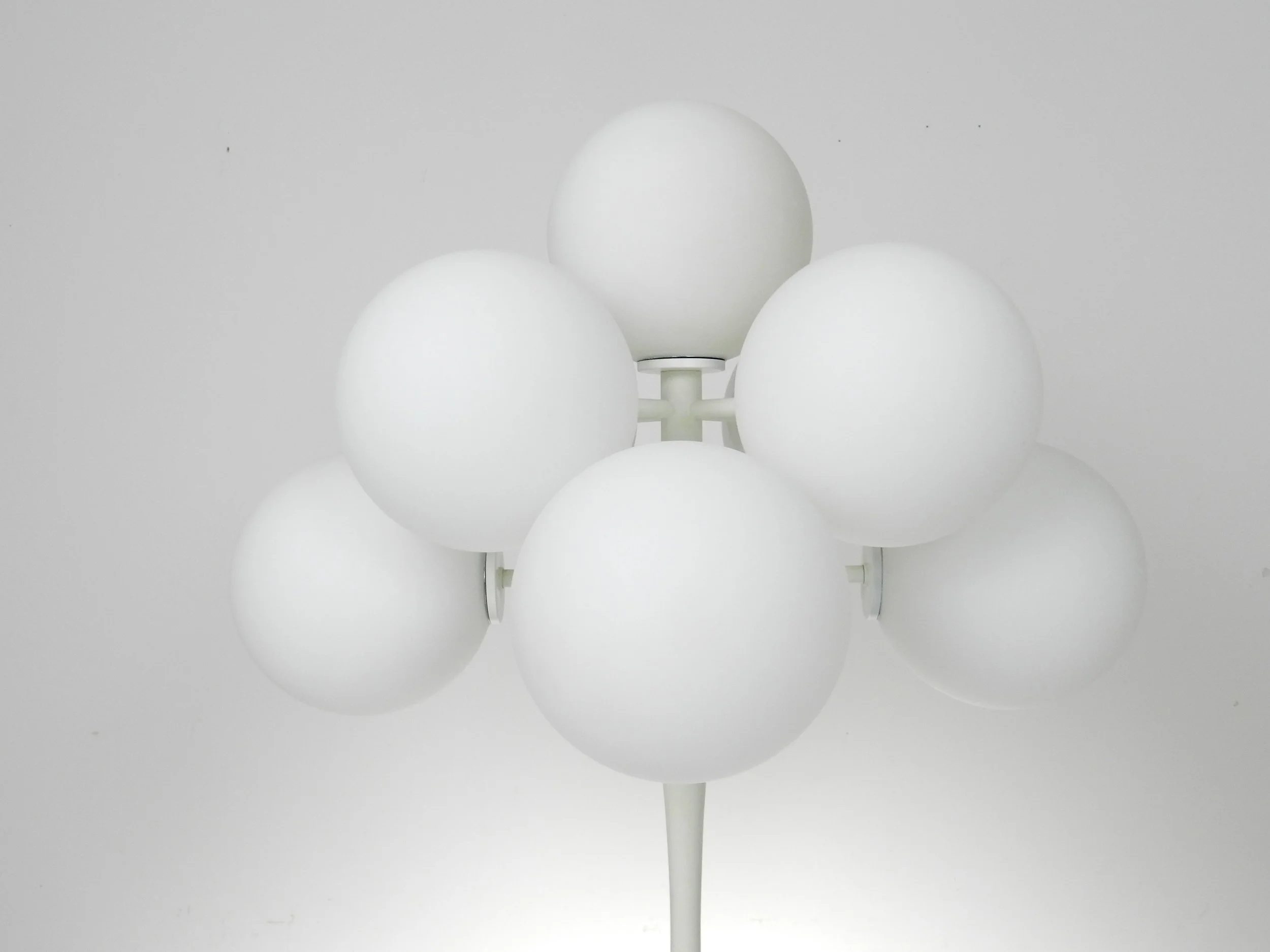 Modernist lamp designed by Eva Renee Nele for Temde. White lacquered metal and opal glass.  Switzerland, 1960s.