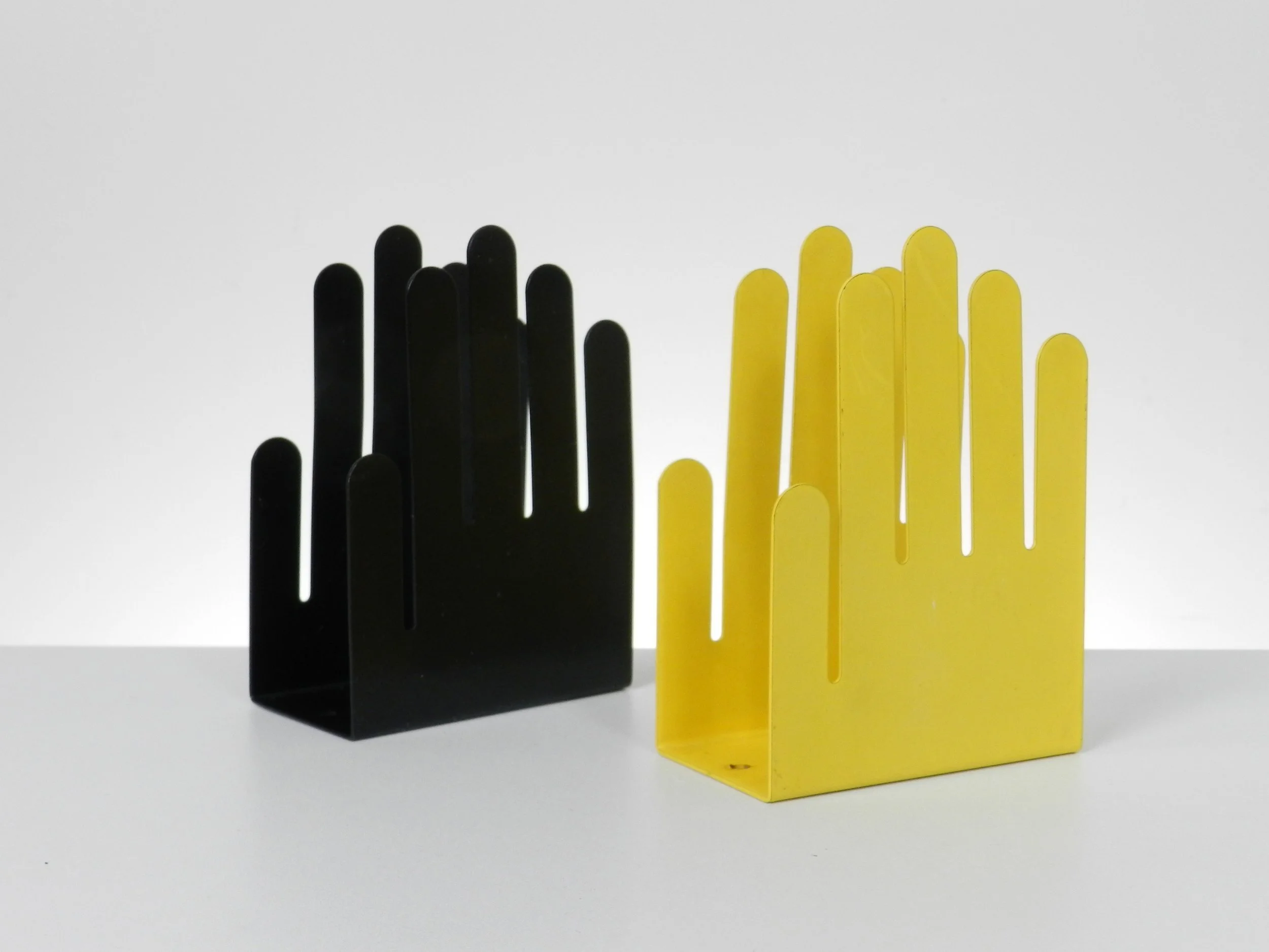 Pop art napkin holders in enameled metal by Spectrum Div. Designs.  USA, 1970s.