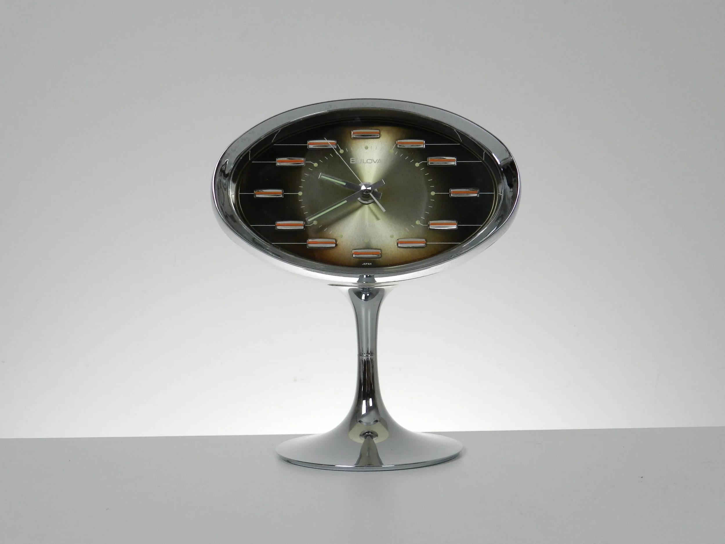 Space age pedestal clock by Bulova.  Japan, 1960s.