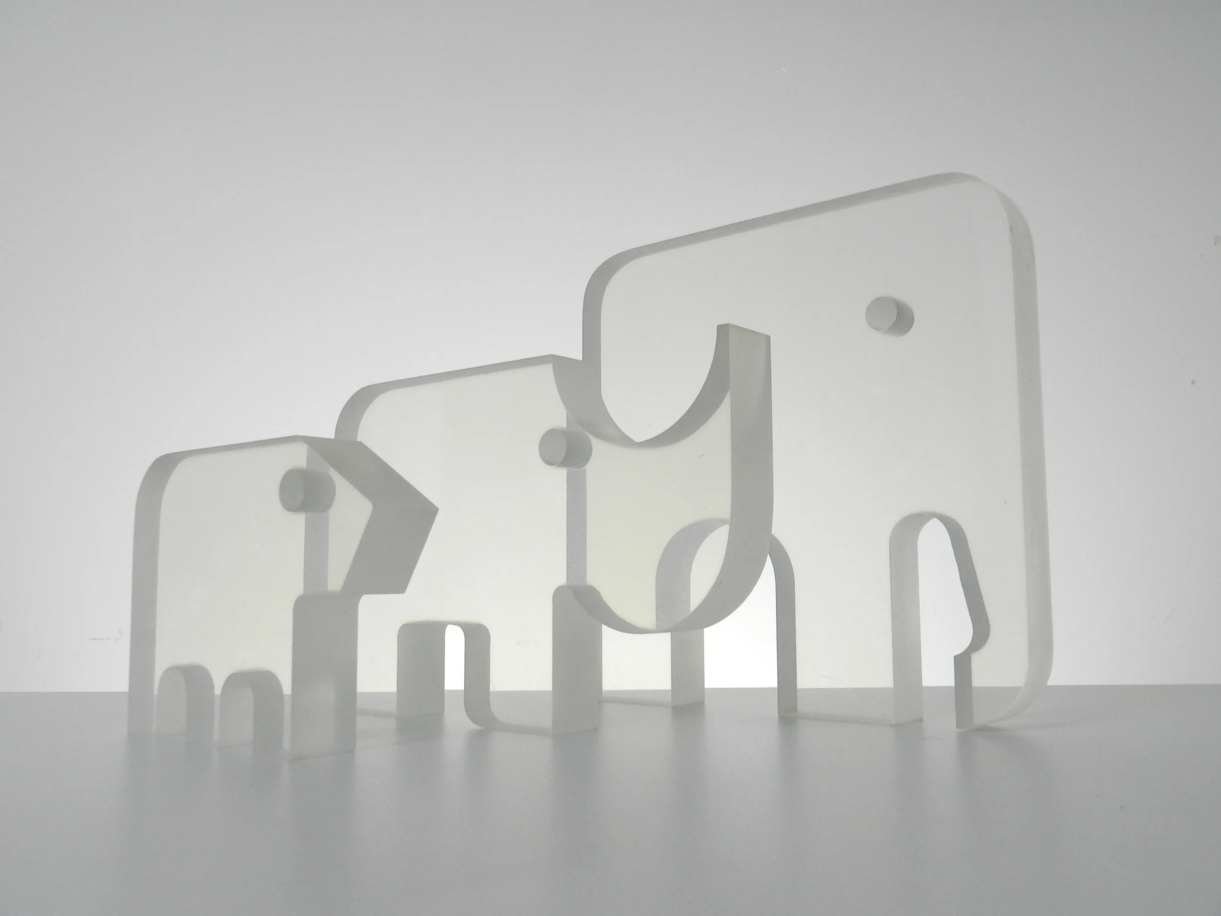 Set of 3 lucite animals designed by Silvio Russo for Guzzini.  Italy, 1970s.